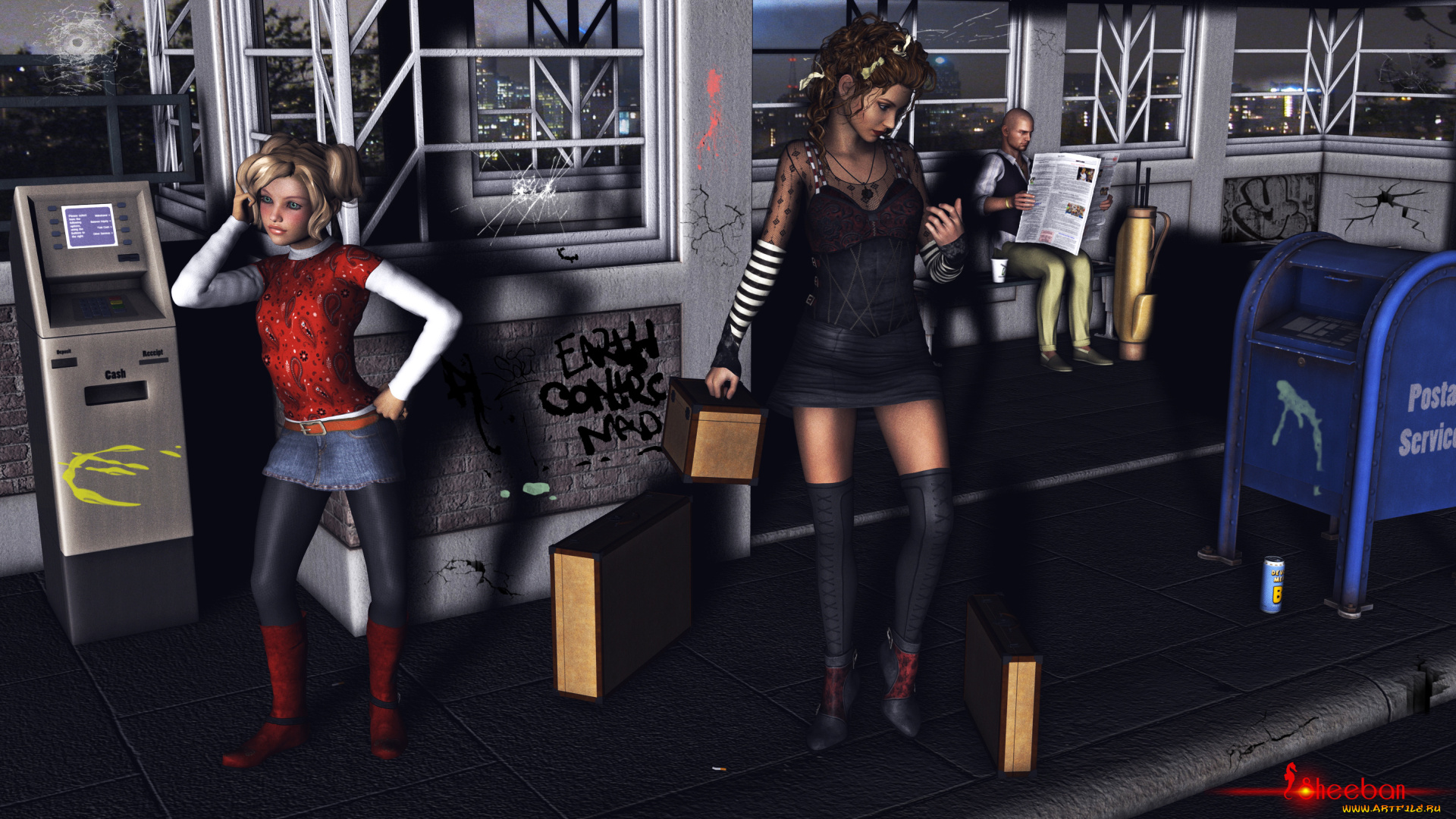 3д, графика, люди, , people, мужчина, девушки, фон, взгляд