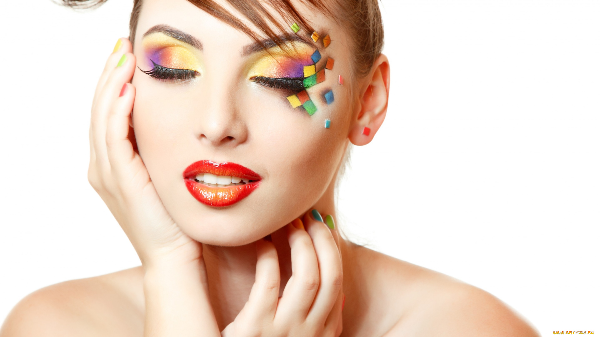 девушки, -unsort, , лица, , портреты, стиль, модель, макияж, make, up, закрытые, глаза, губы, лицо, прическая, шея, руки