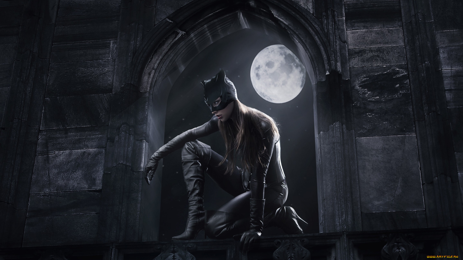 фэнтези, фотоарт, женщина-кошка, catwoman, сапоги, маска, костюм, луна, ночь