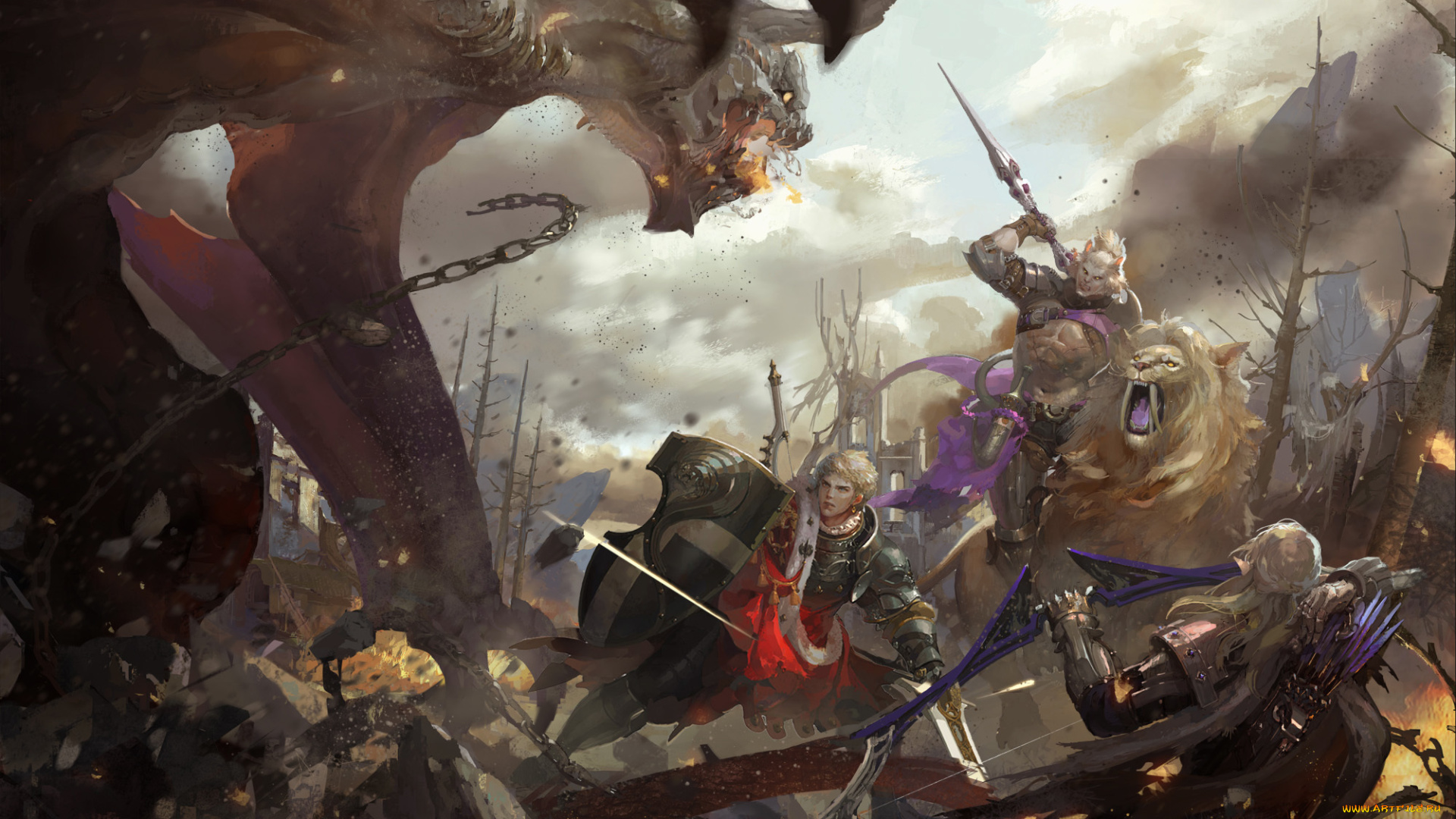 фэнтези, существа, лев, оружие, войны, монстр, битва, арт