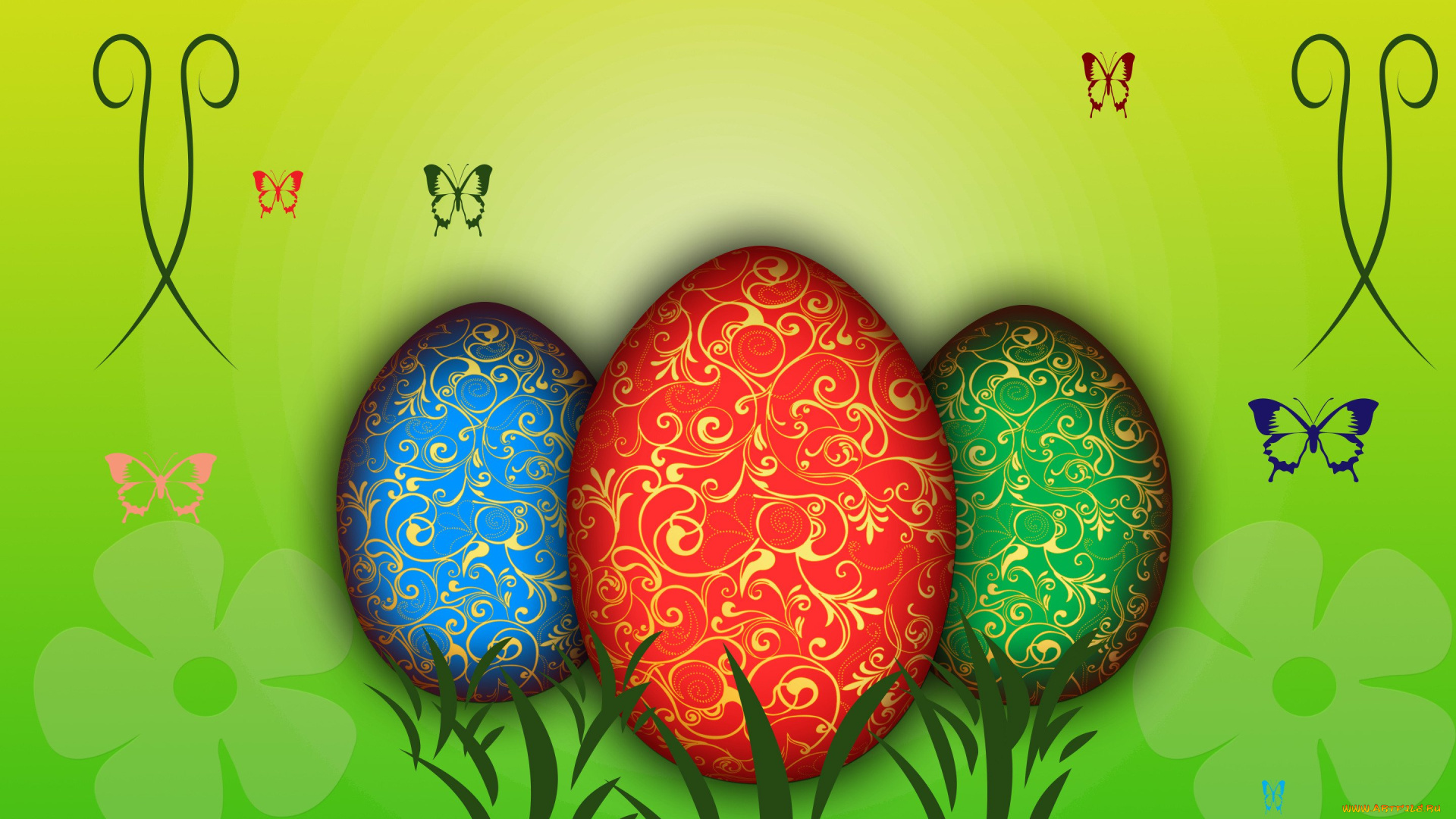 праздничные, пасха, яйца, бабочки