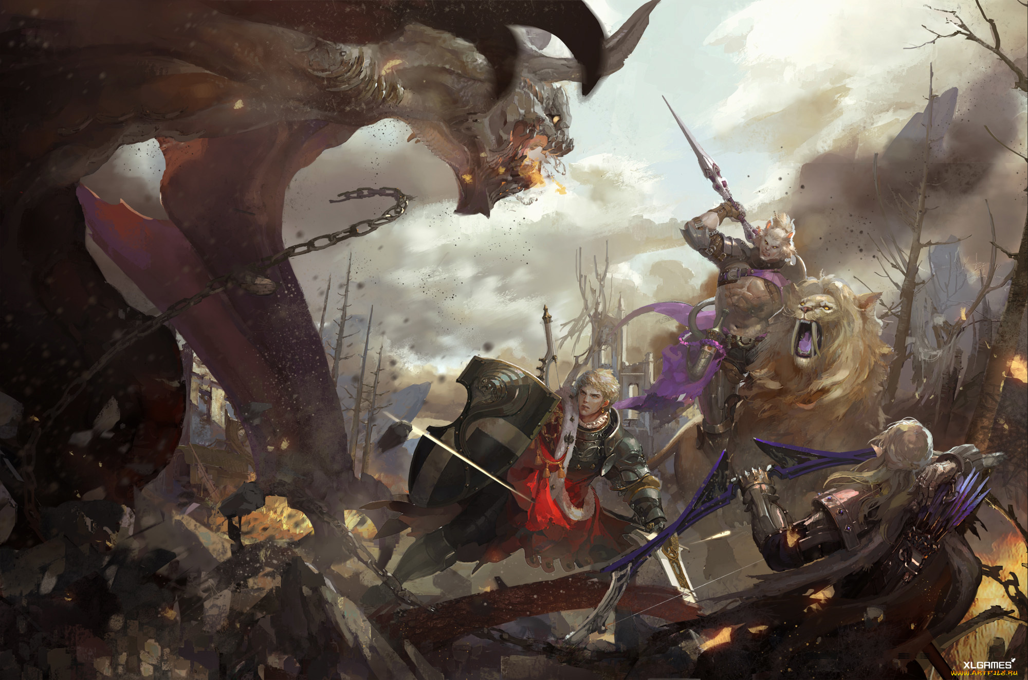 фэнтези, существа, лев, оружие, войны, монстр, битва, арт