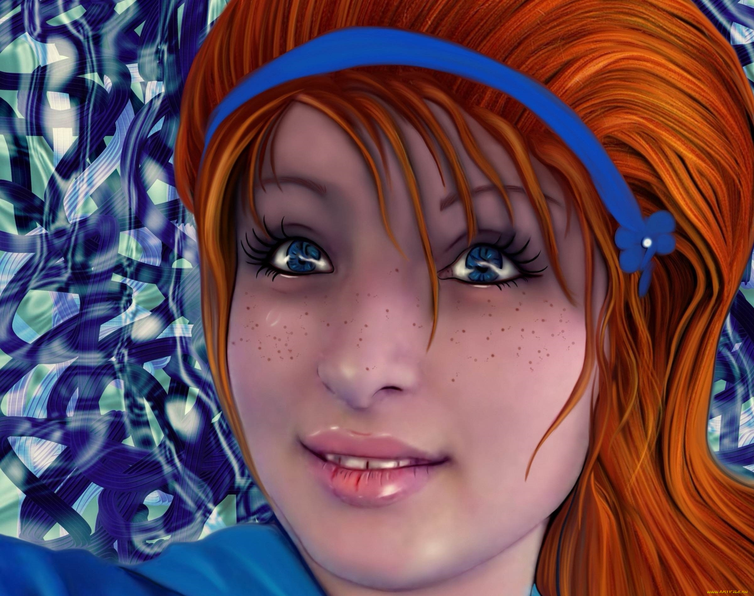 рисованное, люди, фон, взгляд, рыжая, девушка