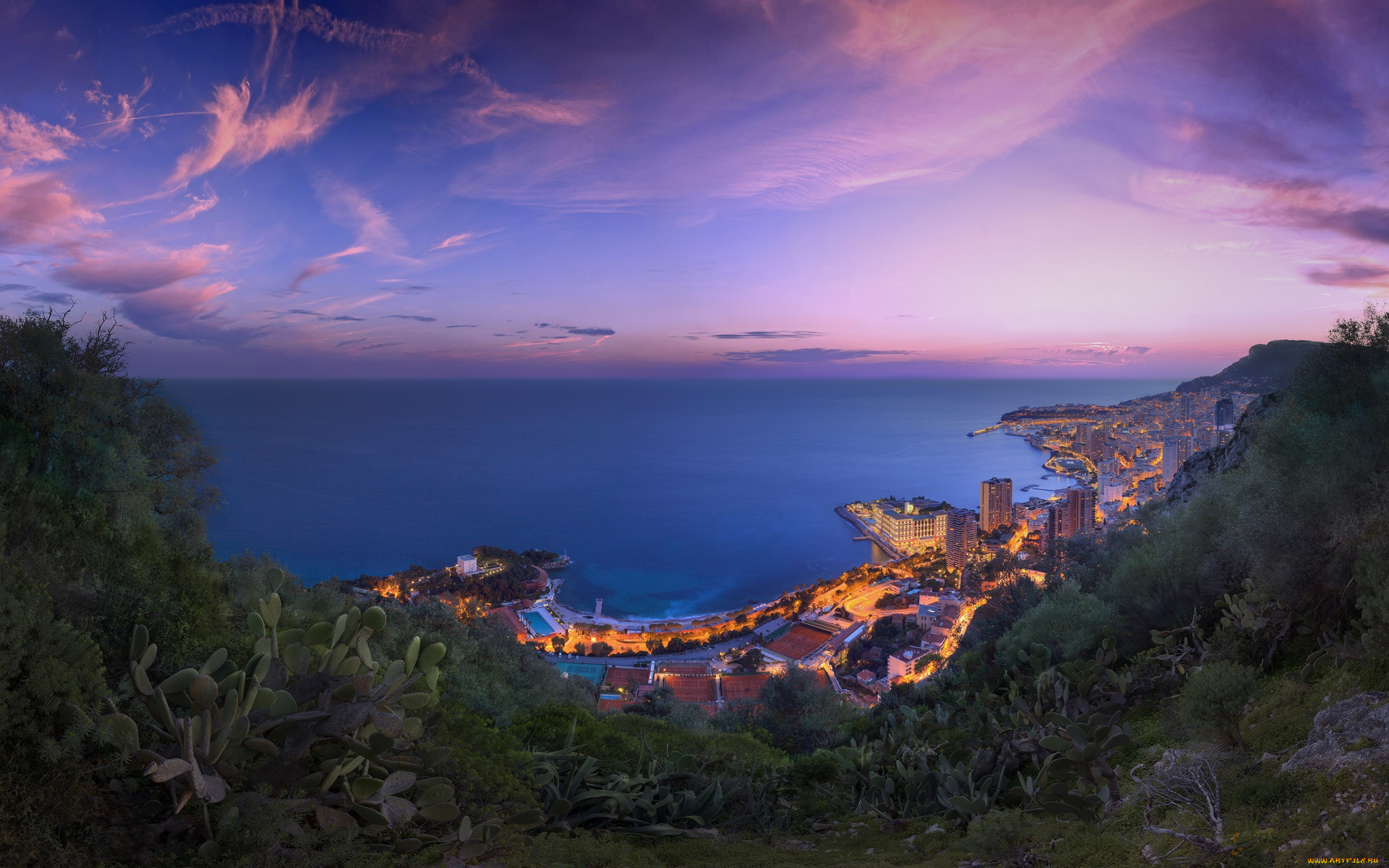 города, монако, , монако, вечер, панорама, город, море, побережье