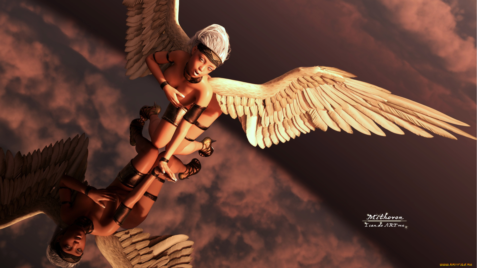 3д, графика, ангел, , angel, девушка, взгляд, фон, отражение, ангел