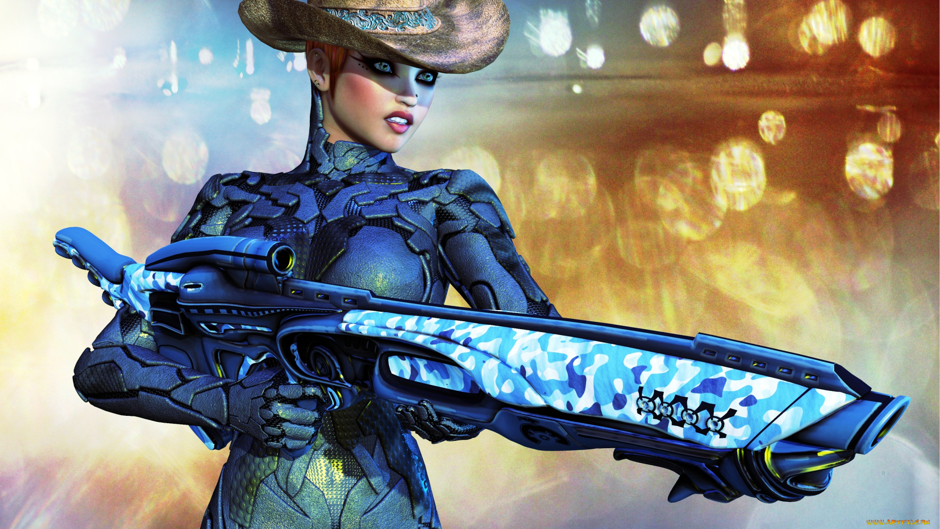 3д, графика, фантазия, , fantasy, девушка, взгляд, фон, оружие