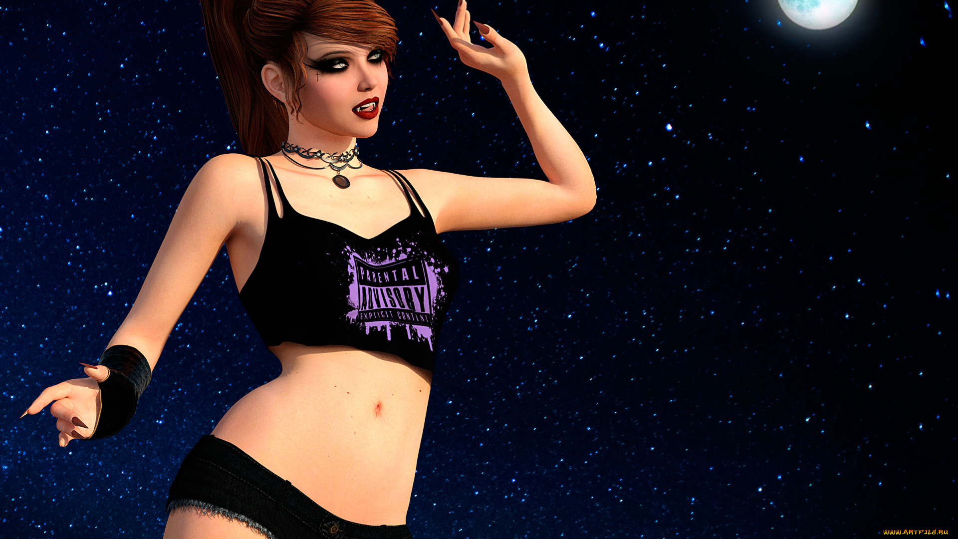 3д, графика, люди, , people, луна, фон, взгляд, девушка