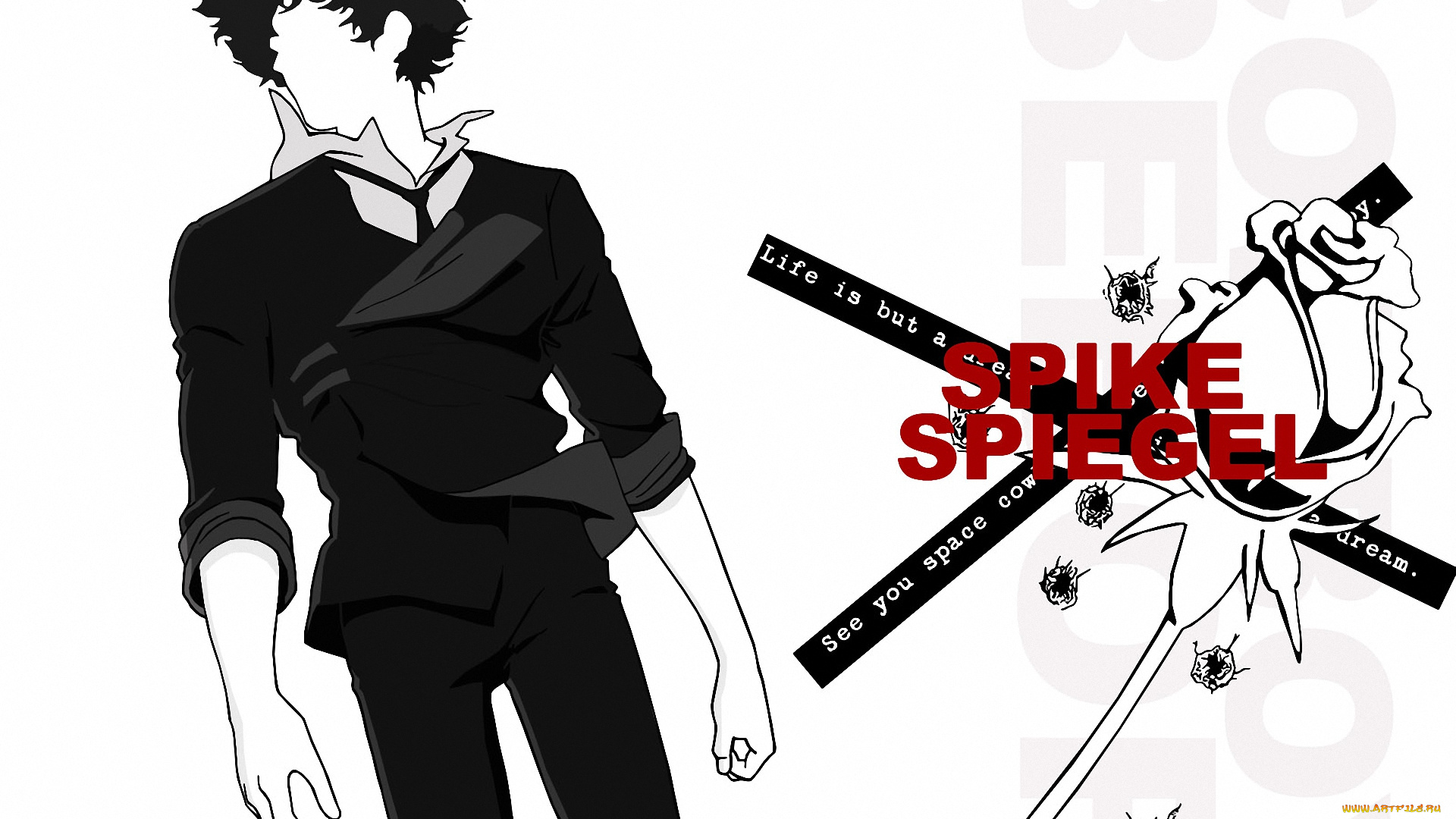 аниме, cowboy, bebop, роза, мужчина, spike, spiegel