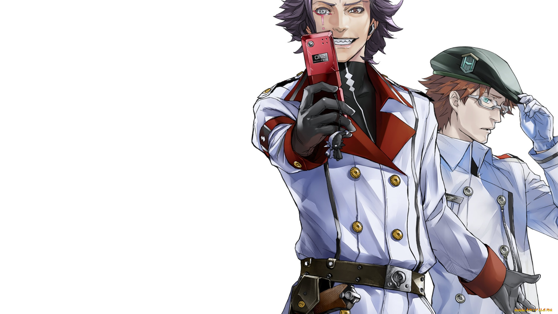 аниме, guilty, crown, парни, телефон, учёный