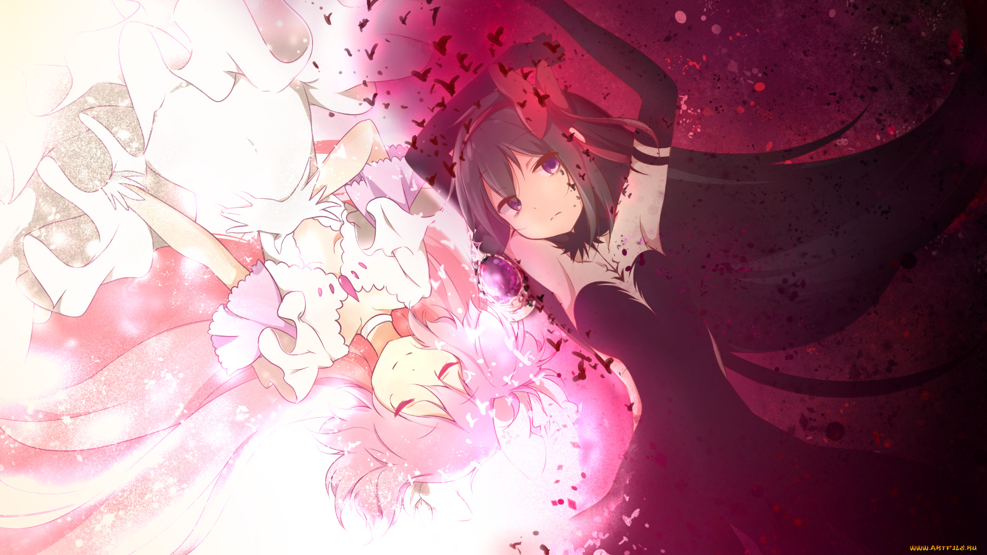 аниме, mahou, shoujo, madoka, magika, фон, взгляд, девушки