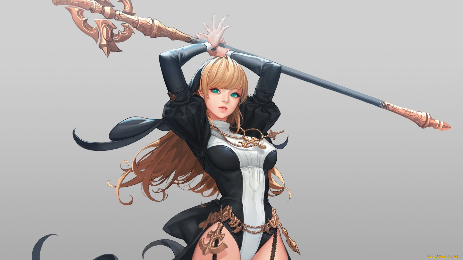 аниме, оружие, , техника, , технологии, арт, девушка, взгляд, поза, фон