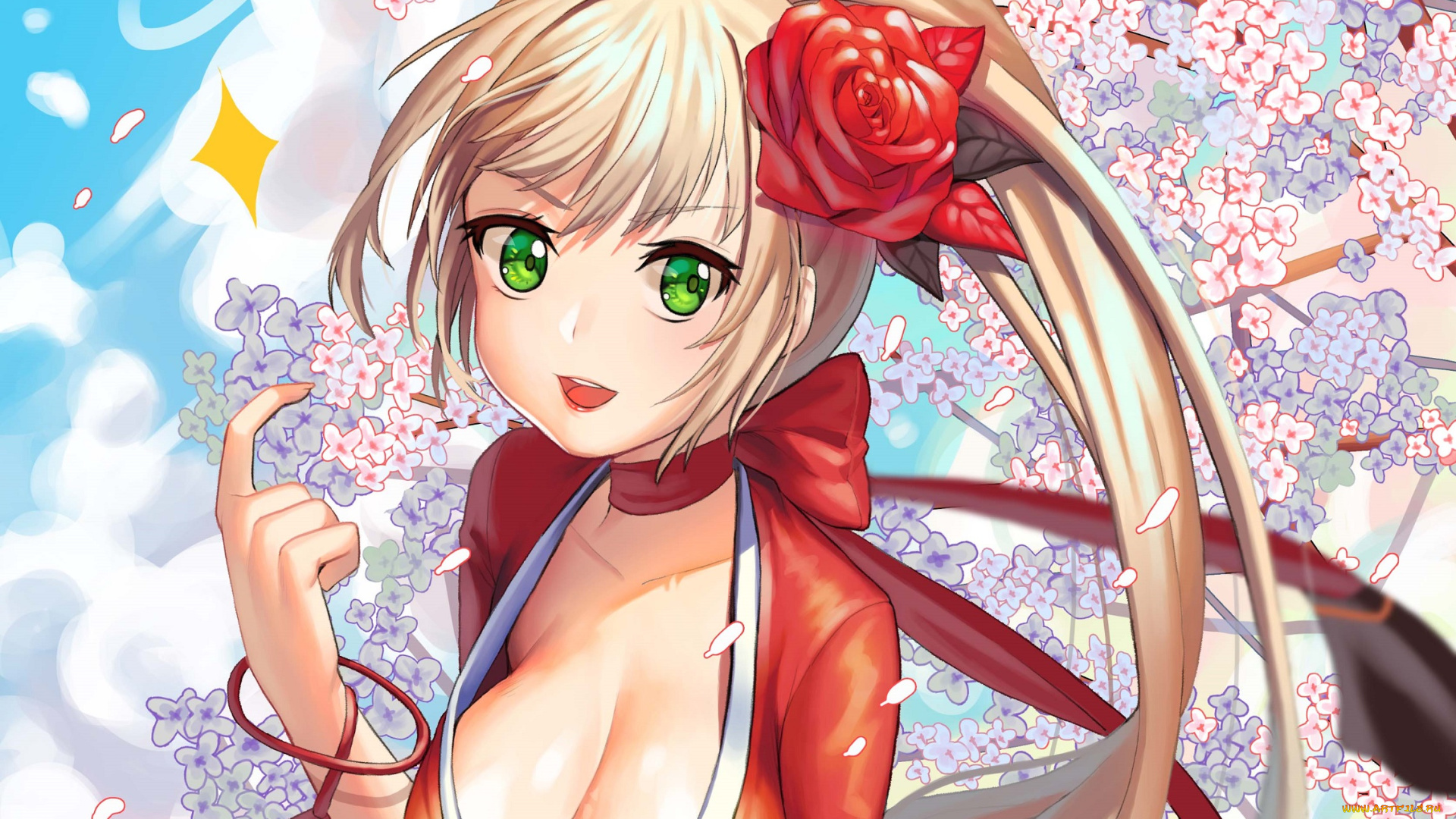 аниме, unknown, , другое, цветы, весна, девушка