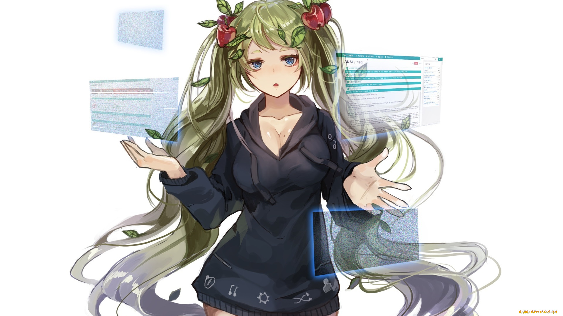 аниме, unknown, , другое, девушка, яблоки, limobok