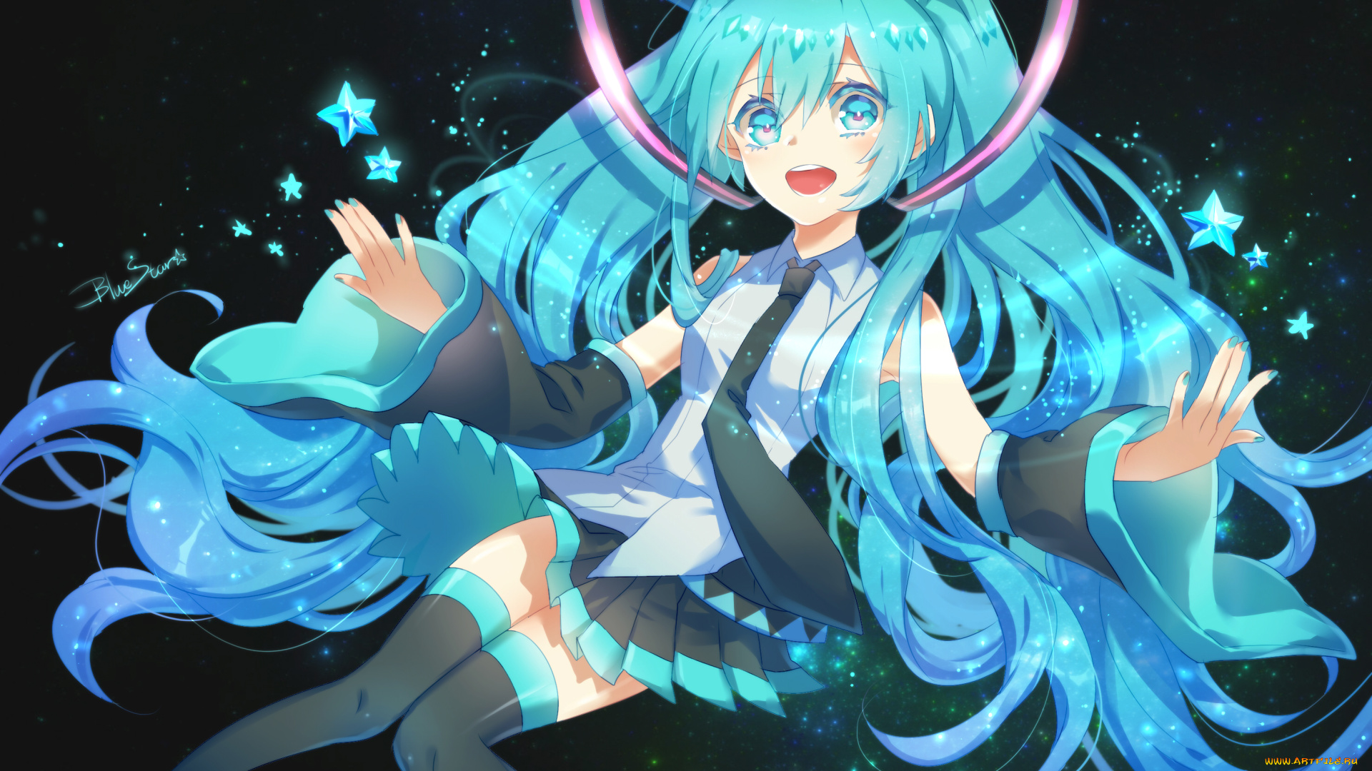 аниме, vocaloid, девушка, взгляд, фон