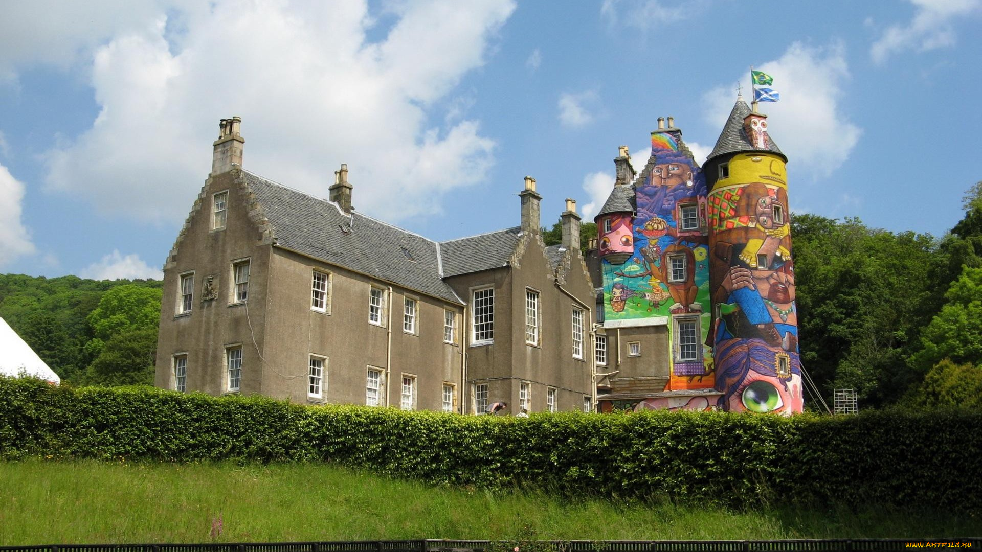 города, -, дворцы, , замки, , крепости, замок, граффитти, изгородь, парк, небо