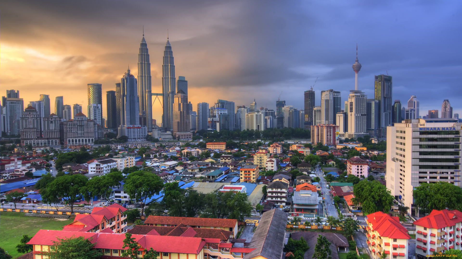morning, at, kuala, lumpur, города, куала-лумпур, , малайзия, рассвет, небоскребы