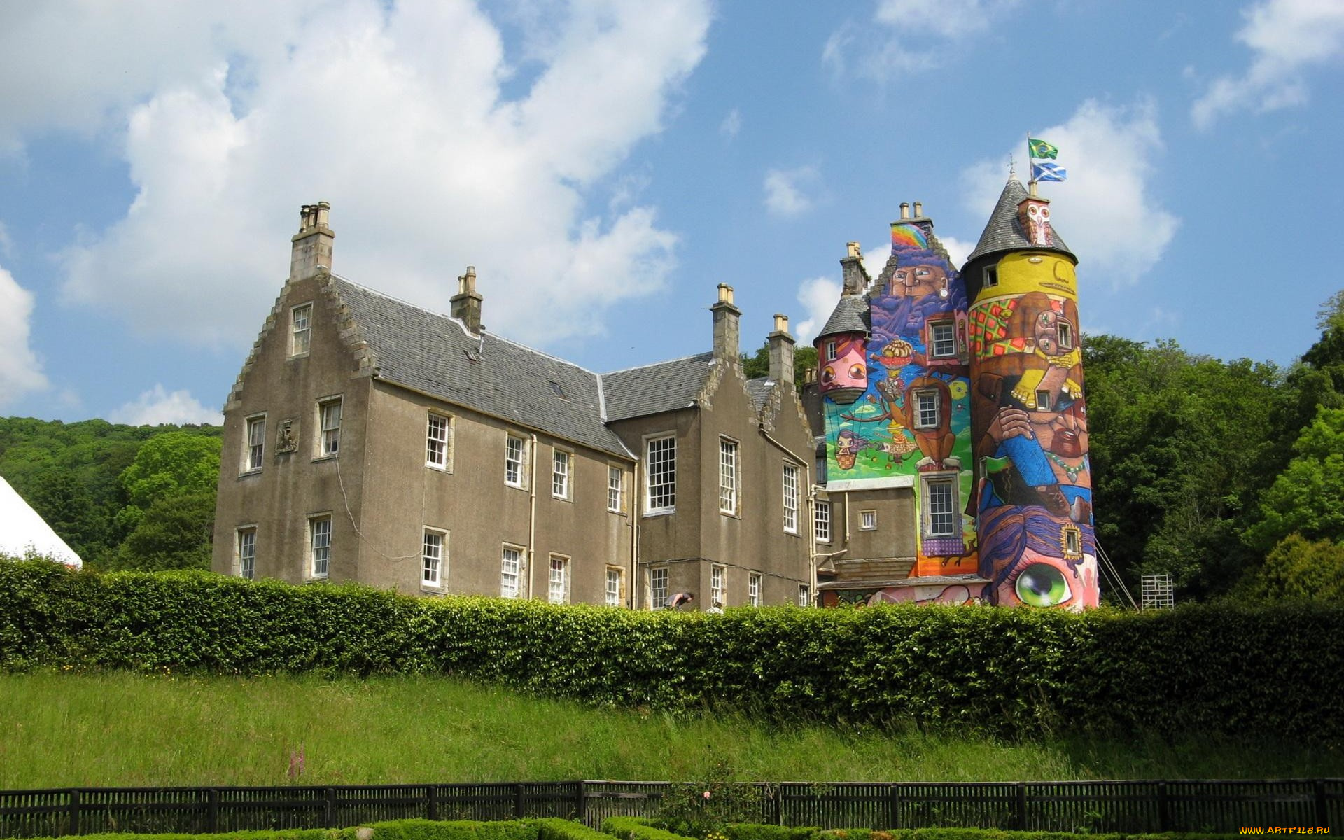 города, -, дворцы, , замки, , крепости, замок, граффитти, изгородь, парк, небо