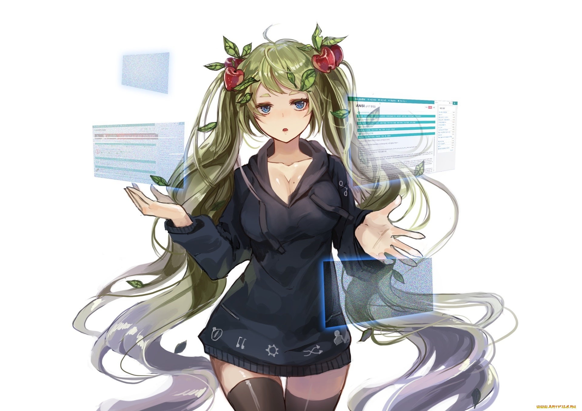 аниме, unknown, , другое, девушка, яблоки, limobok