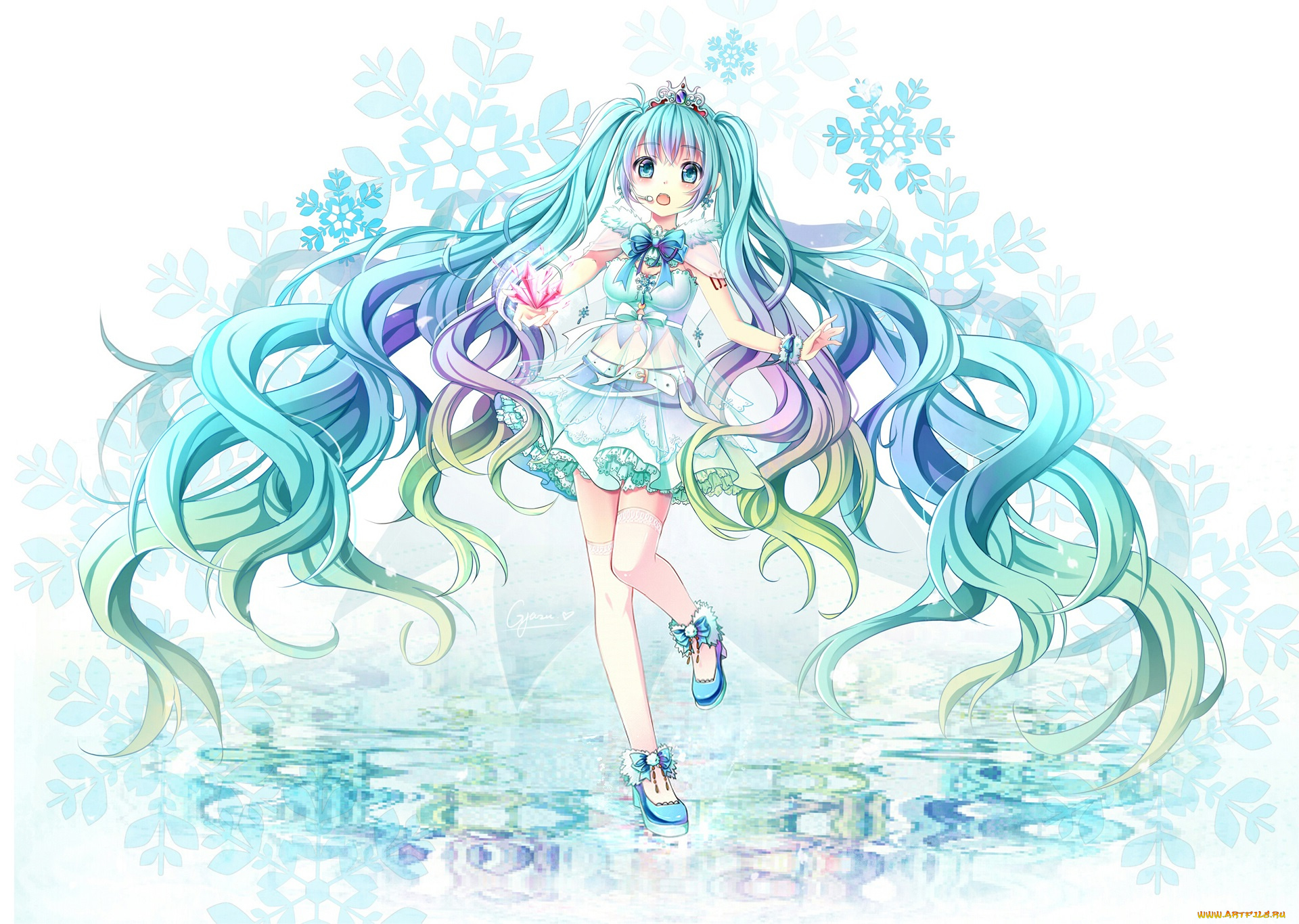 аниме, vocaloid, мику, девочка