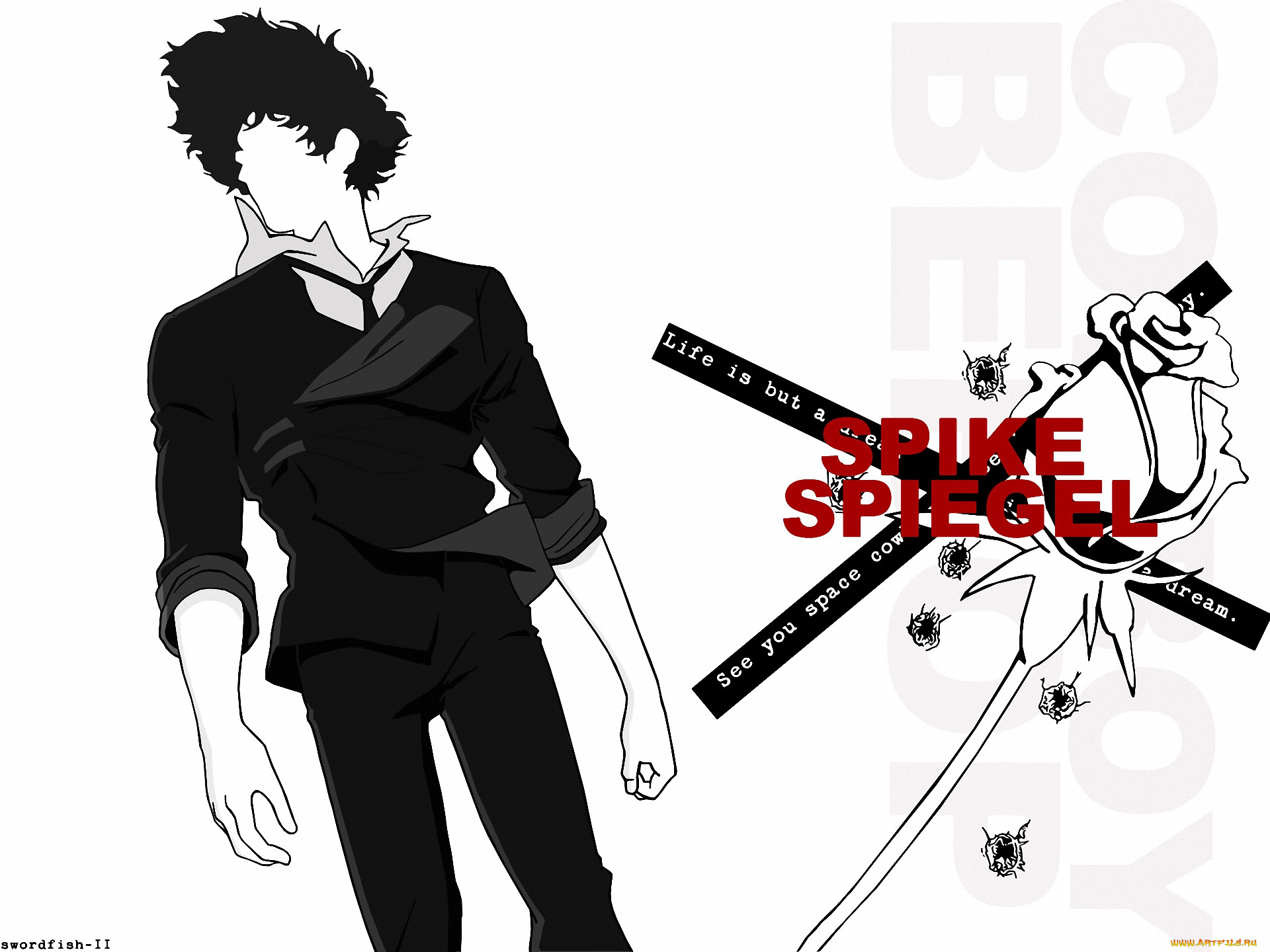 аниме, cowboy, bebop, роза, мужчина, spike, spiegel