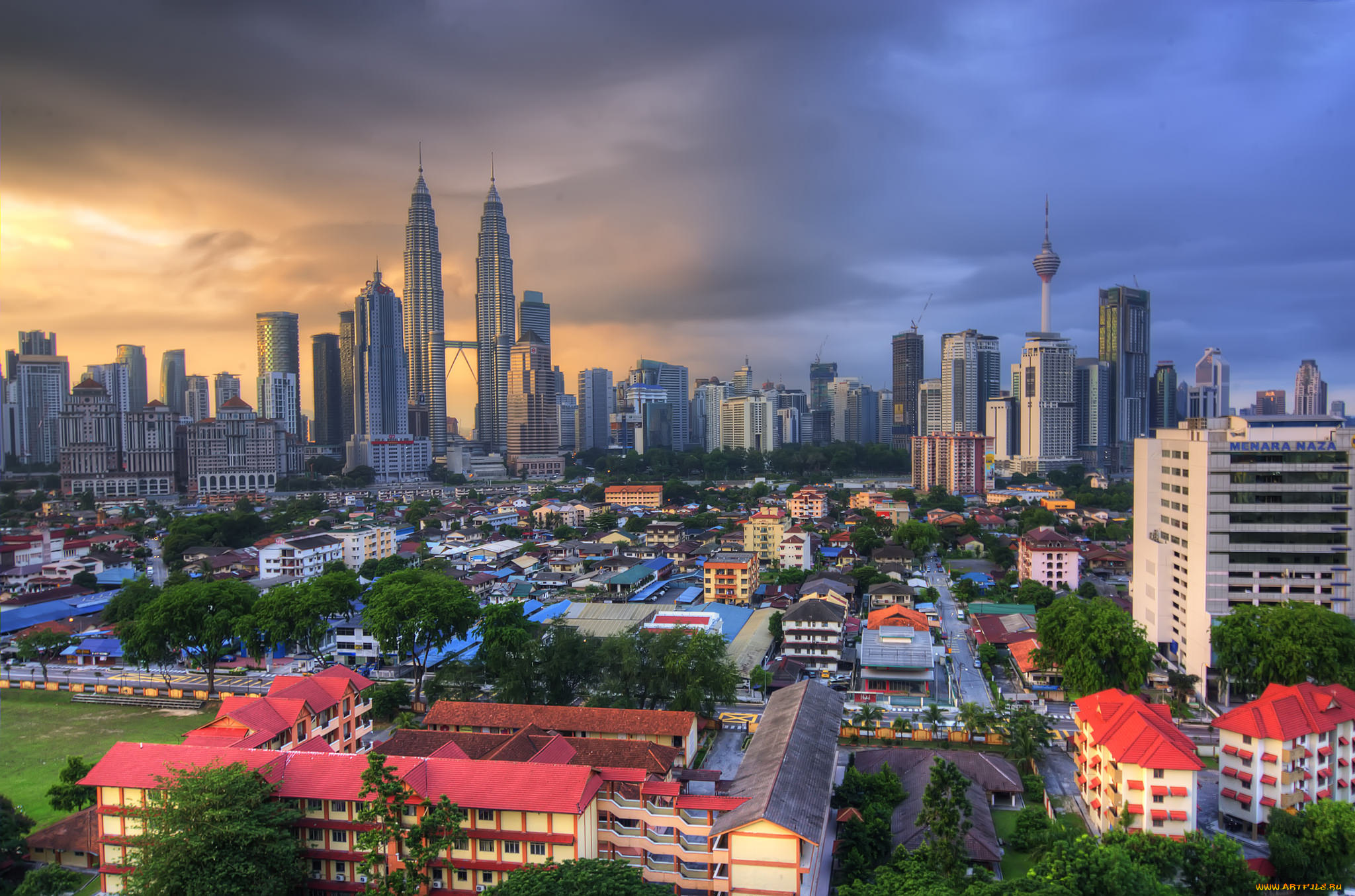 morning, at, kuala, lumpur, города, куала-лумпур, , малайзия, рассвет, небоскребы