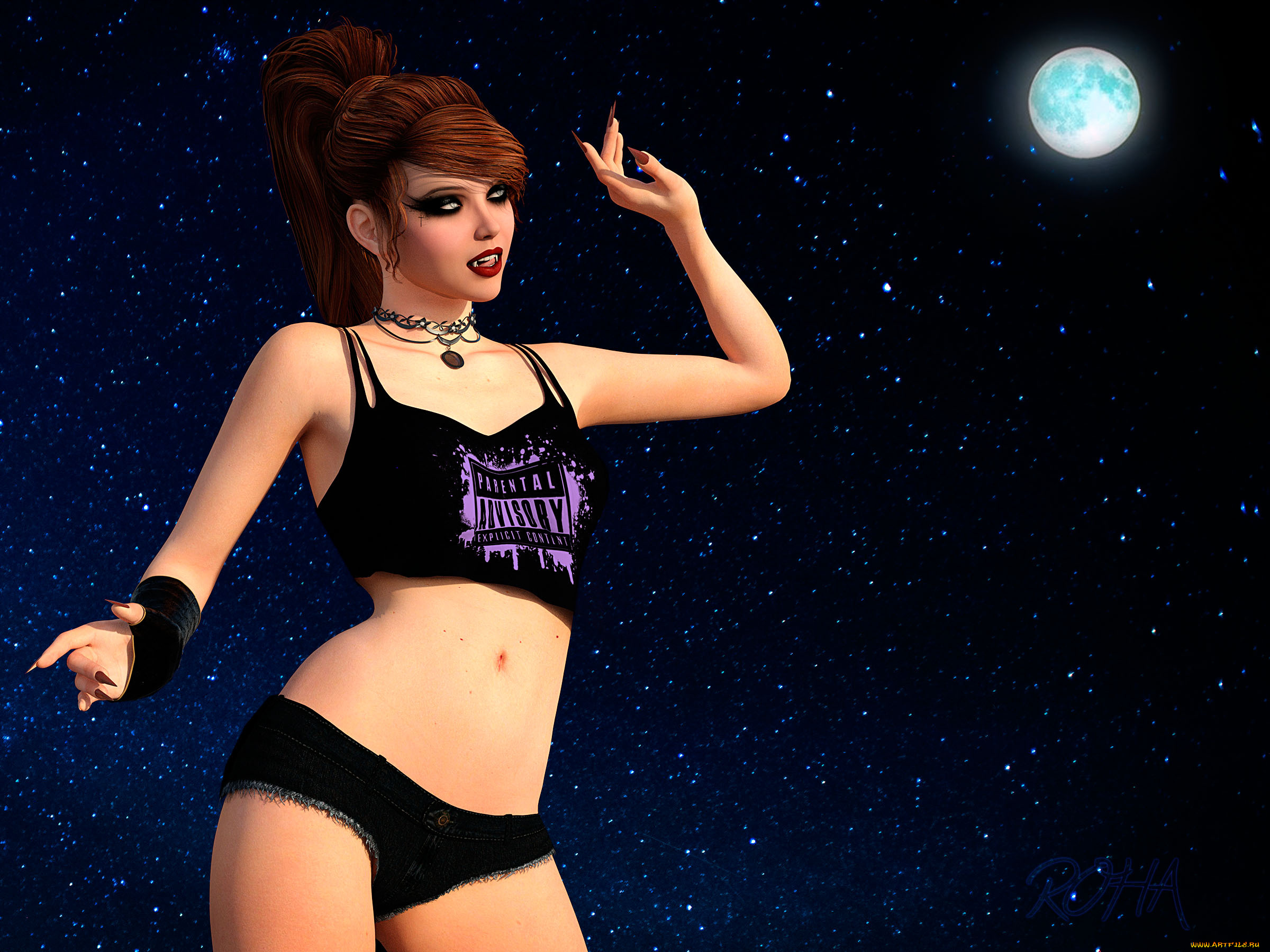 3д, графика, люди, , people, луна, фон, взгляд, девушка