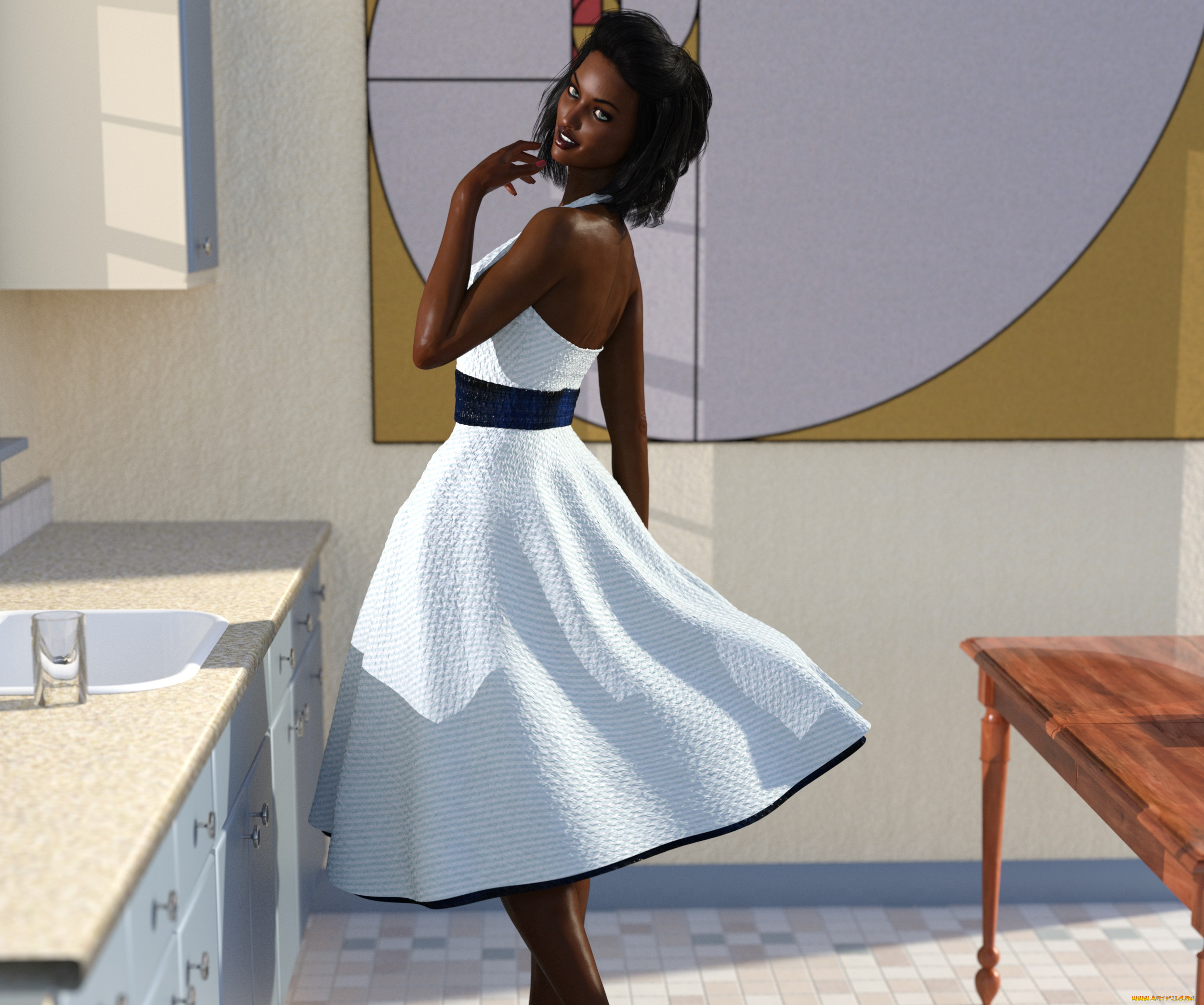 3д, графика, люди, , people, фон, взгляд, девушка, интерьер, улибка