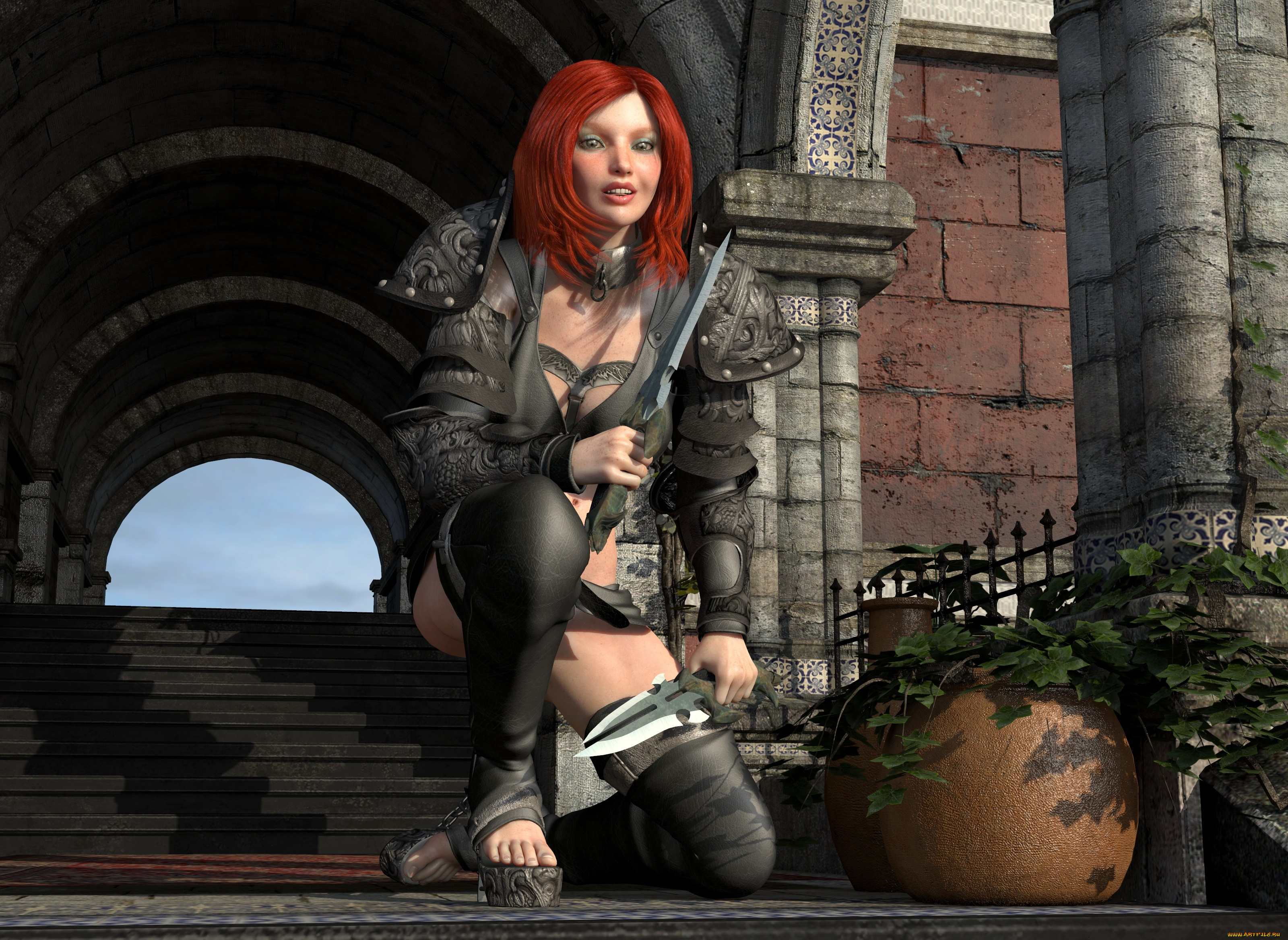 3д, графика, амазонки, , amazon, девушка, взгляд, оружие, фон