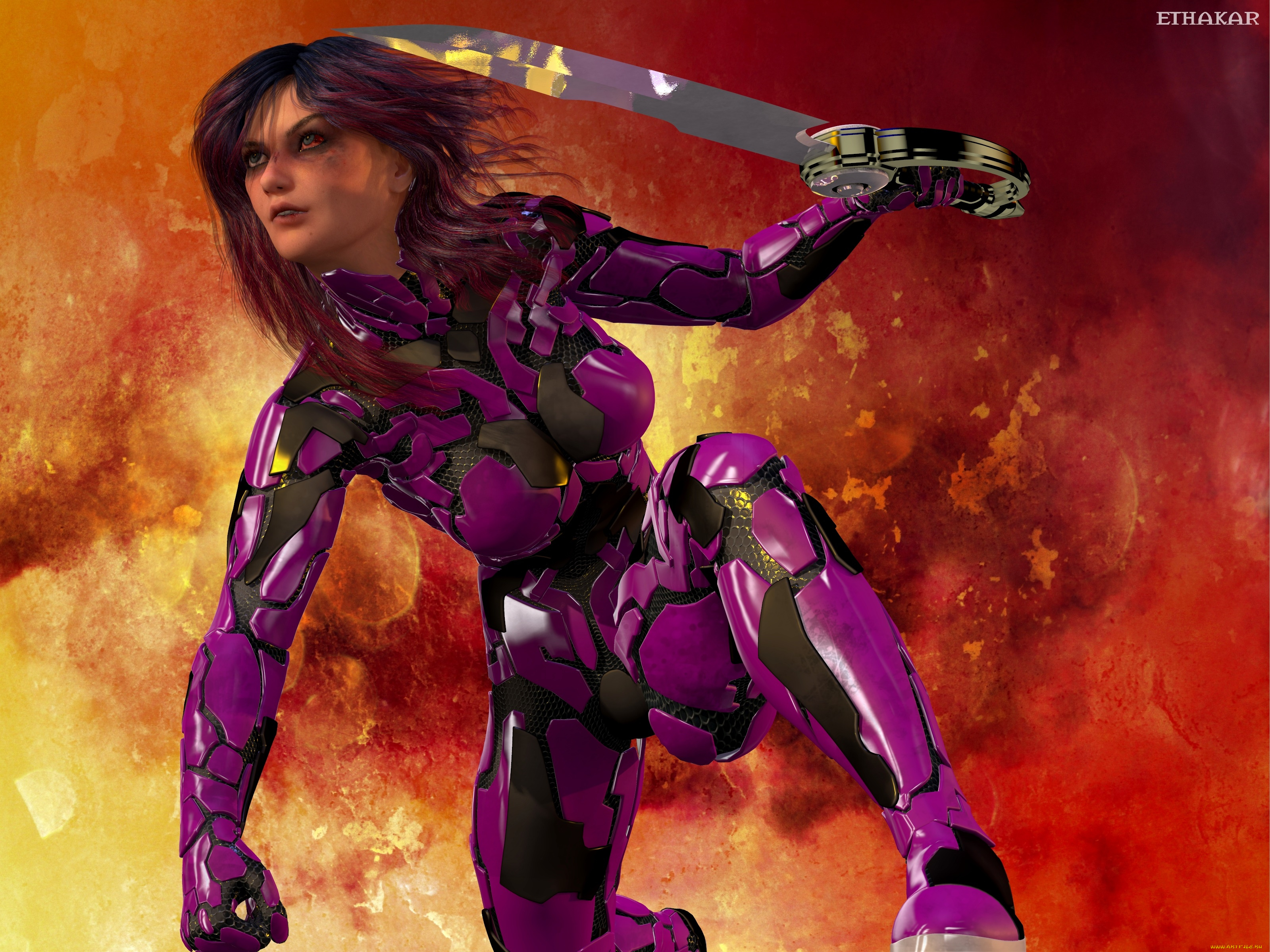 3д, графика, фантазия, , fantasy, девушка, взгляд, фон, оружие