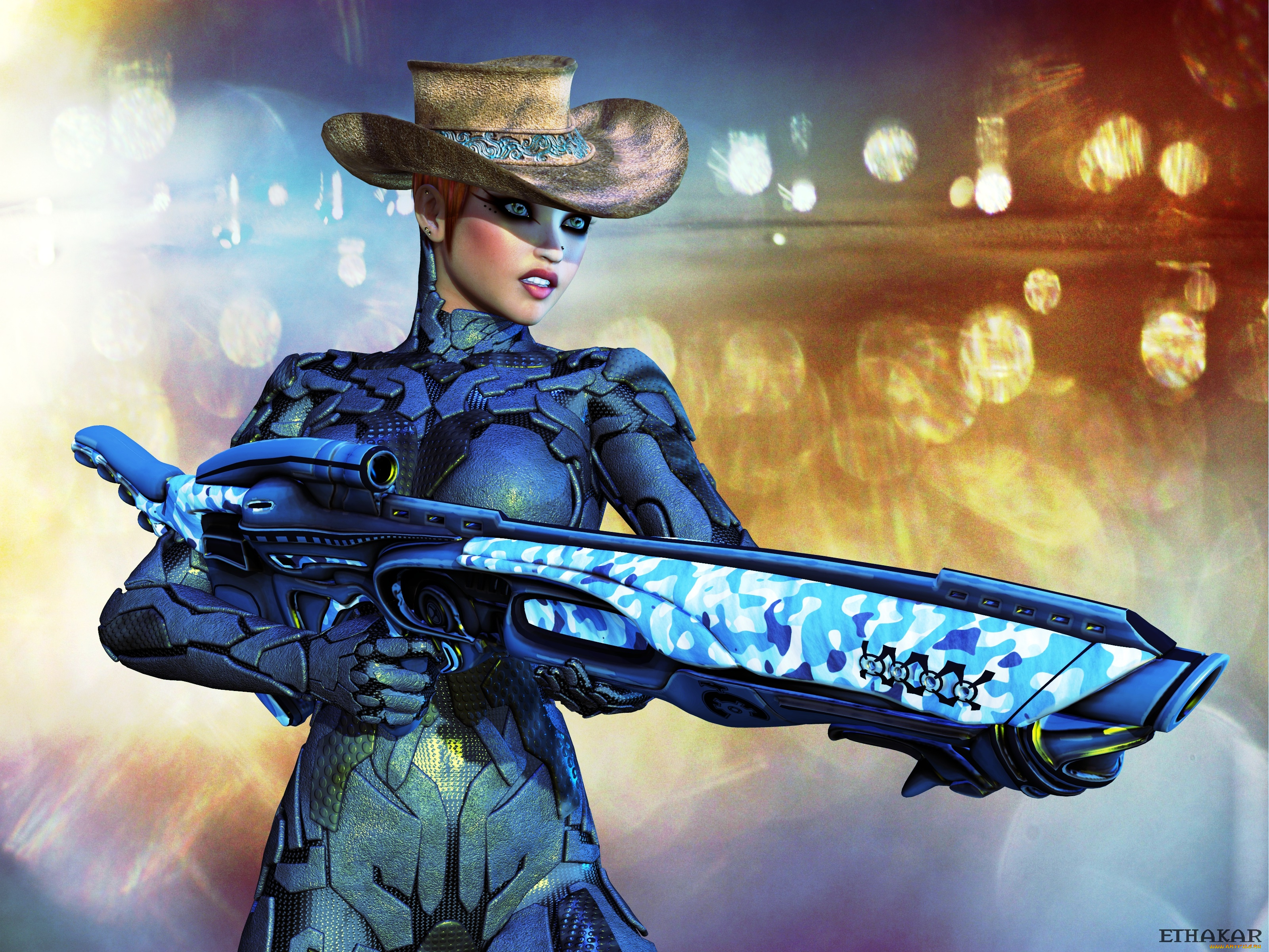 3д, графика, фантазия, , fantasy, девушка, взгляд, фон, оружие