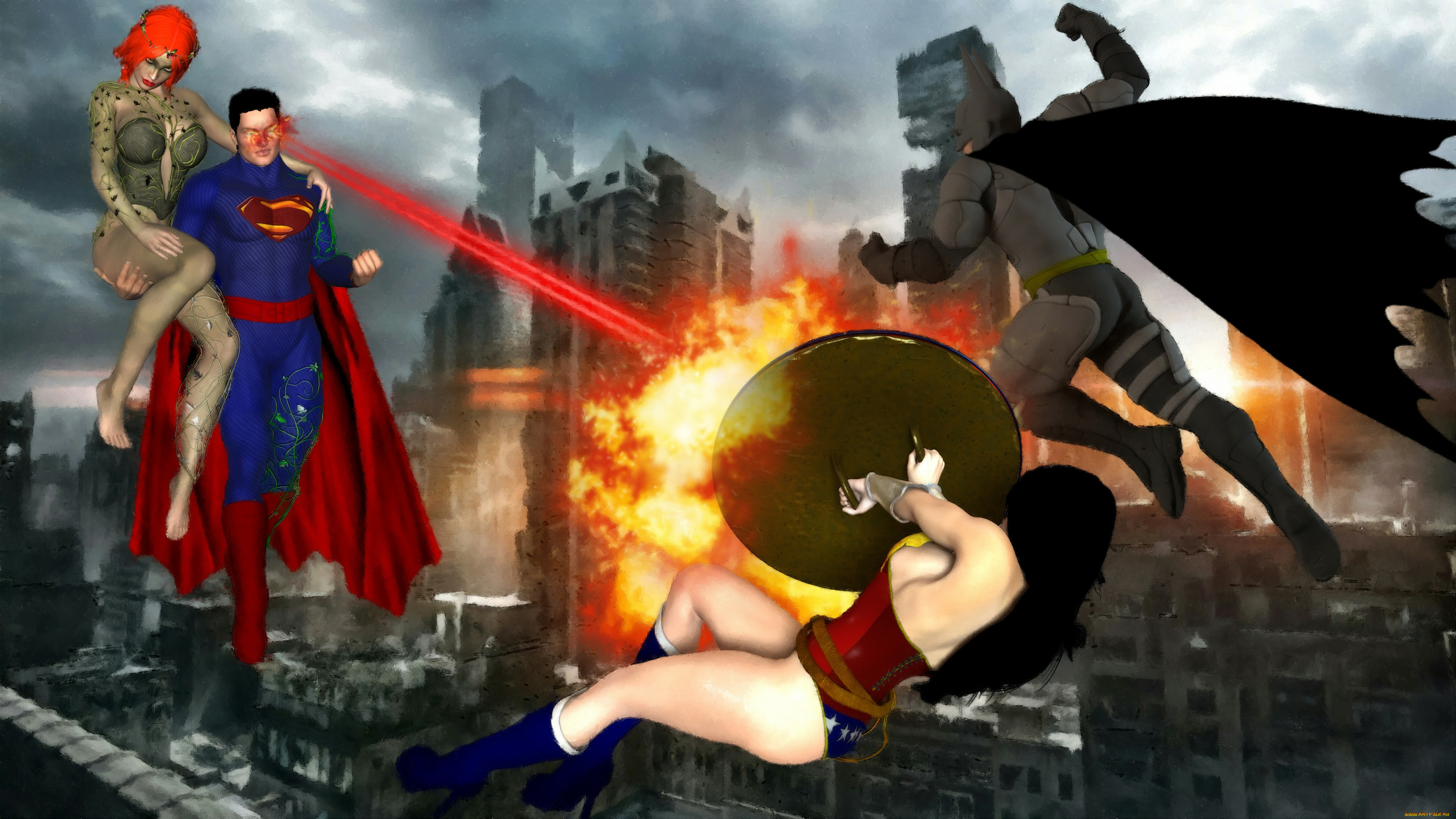 3д, графика, фантазия, , fantasy, взгляд, девушка, супермен, фон