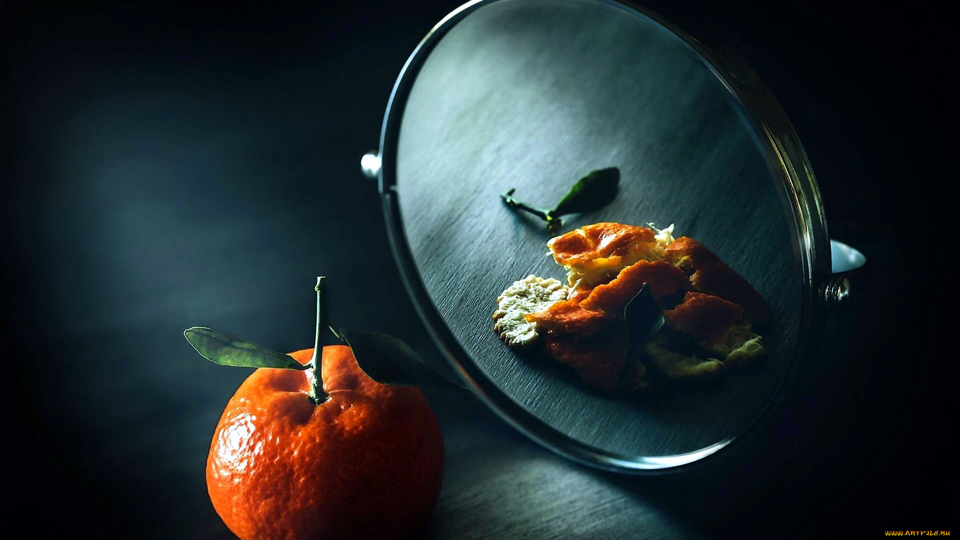 еда, цитрусы, мандарин, зеркало