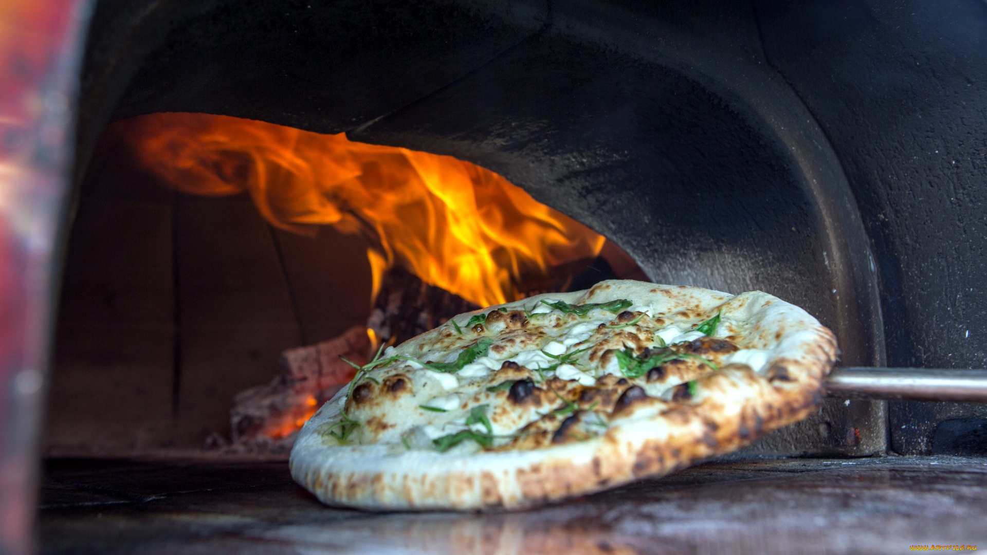 еда, пицца, огонь, печь