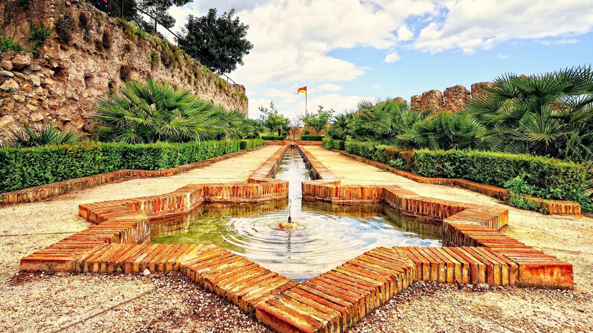 города, -, фонтаны, пальмы