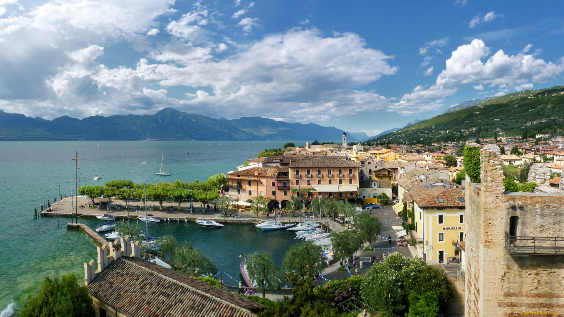 города, -, панорамы, италия, коммуна, торри-дель-бенако