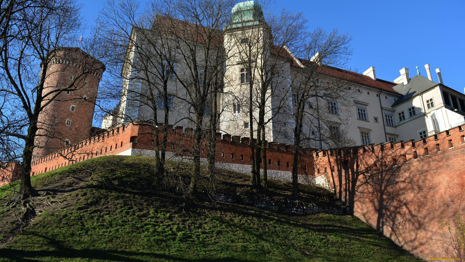 города, краков, , польша, башни, стены, замок