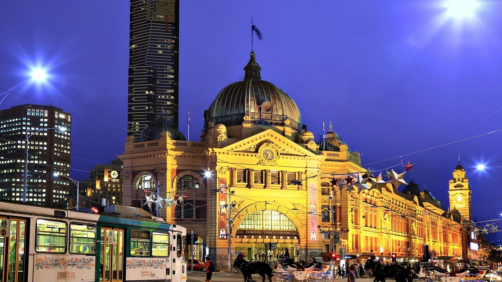 города, мельбурн, , австралия, вечер, вокзал