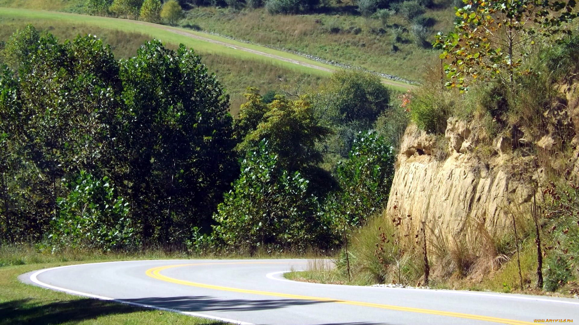 природа, дороги, поворот, крутой