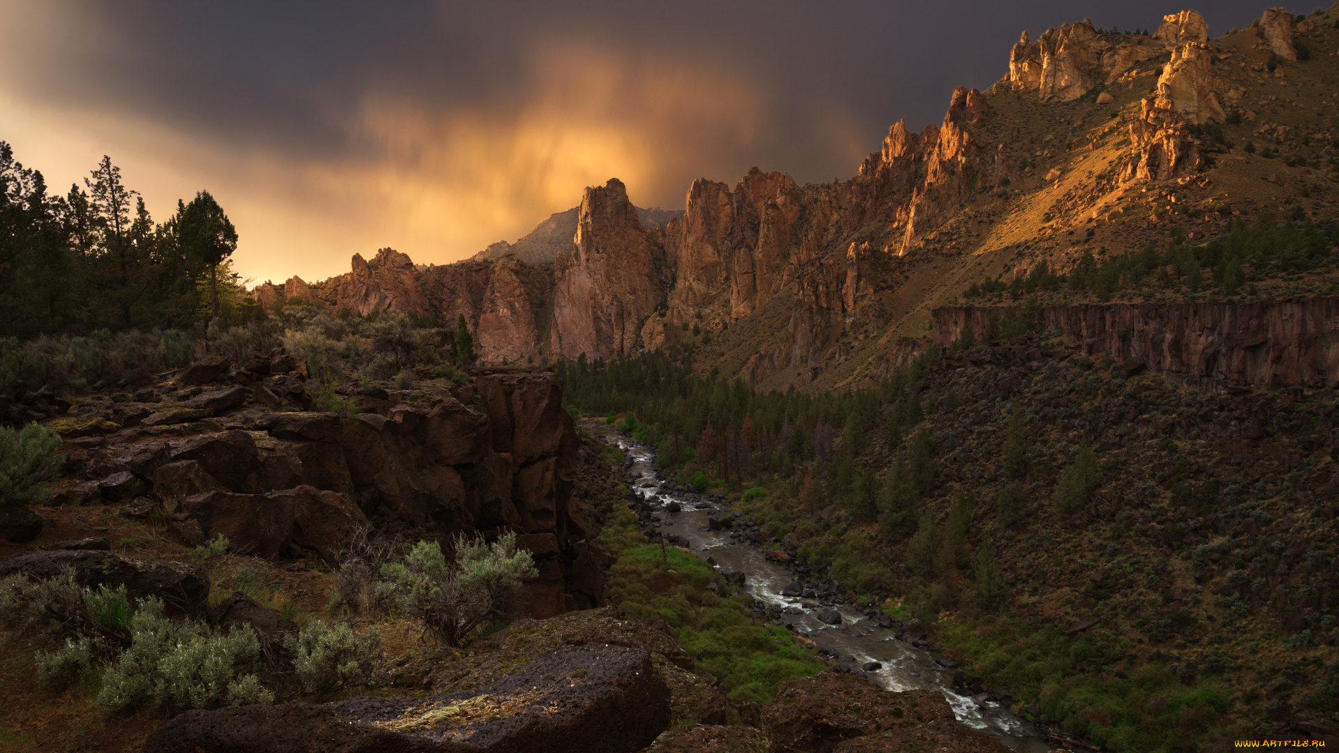 природа, горы, река, орегон, крукед, национальный, парк, смит-рок, сша, каньон, the, canyon