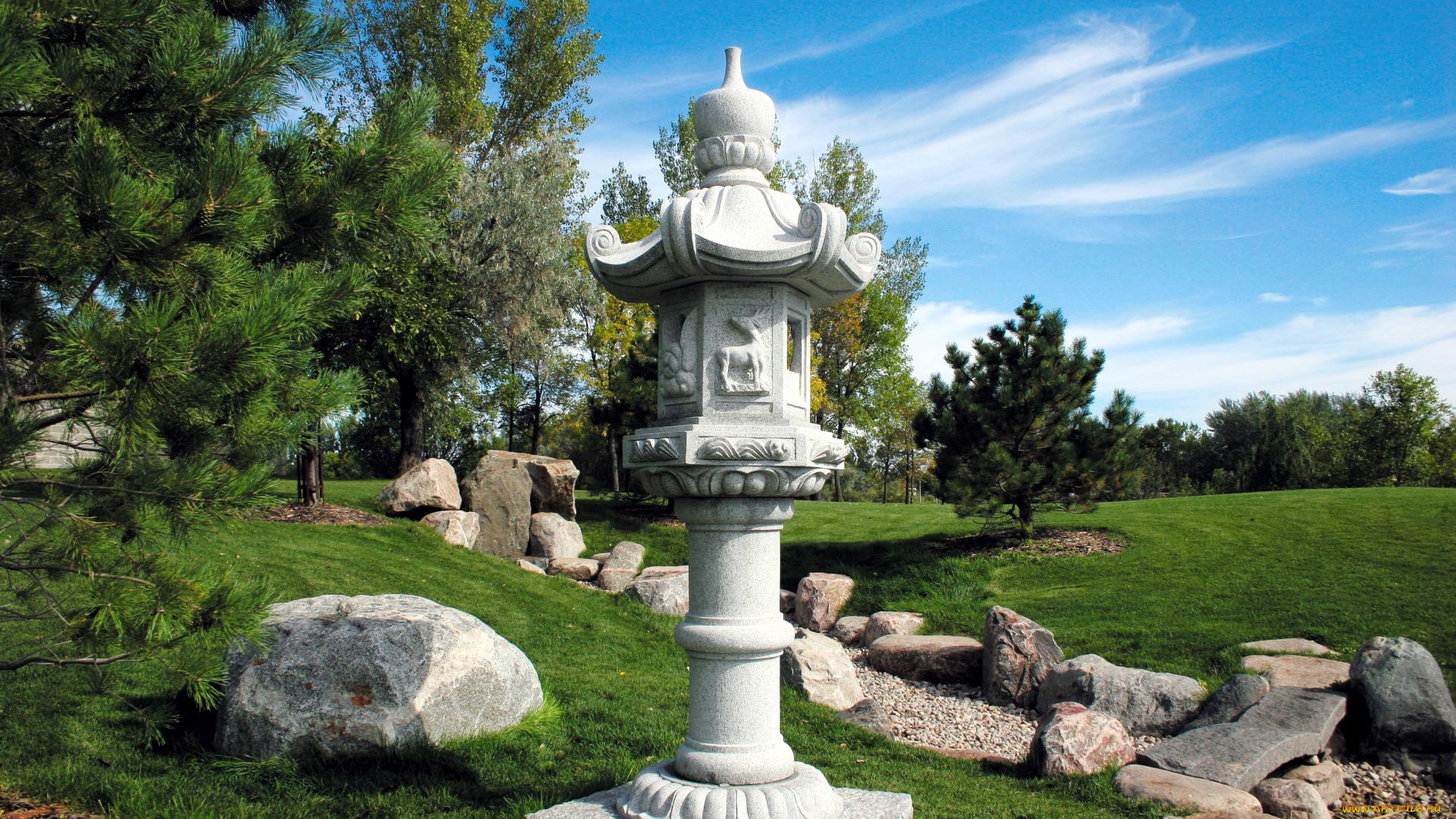 природа, парк, камни, лужайки, дорожка