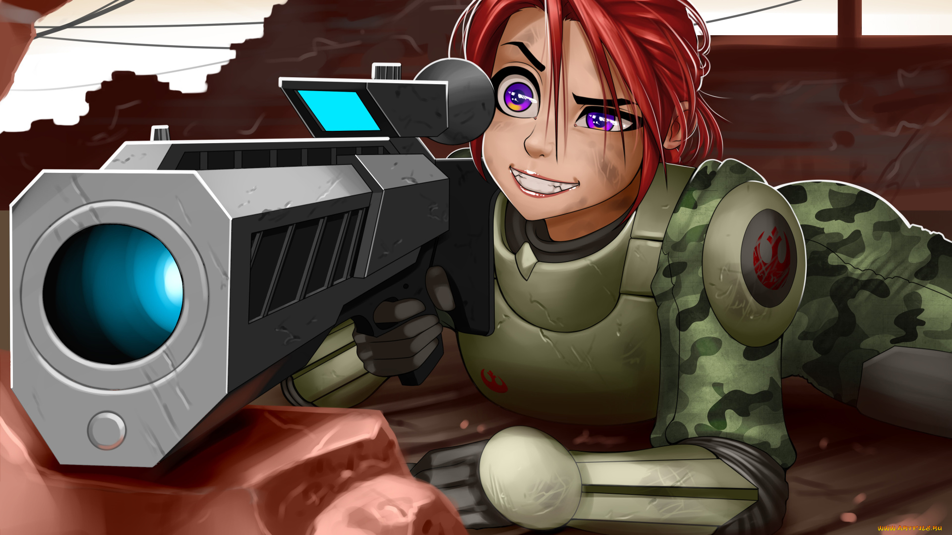 рисованное, комиксы, винтовка, взгляд, фон, девушка