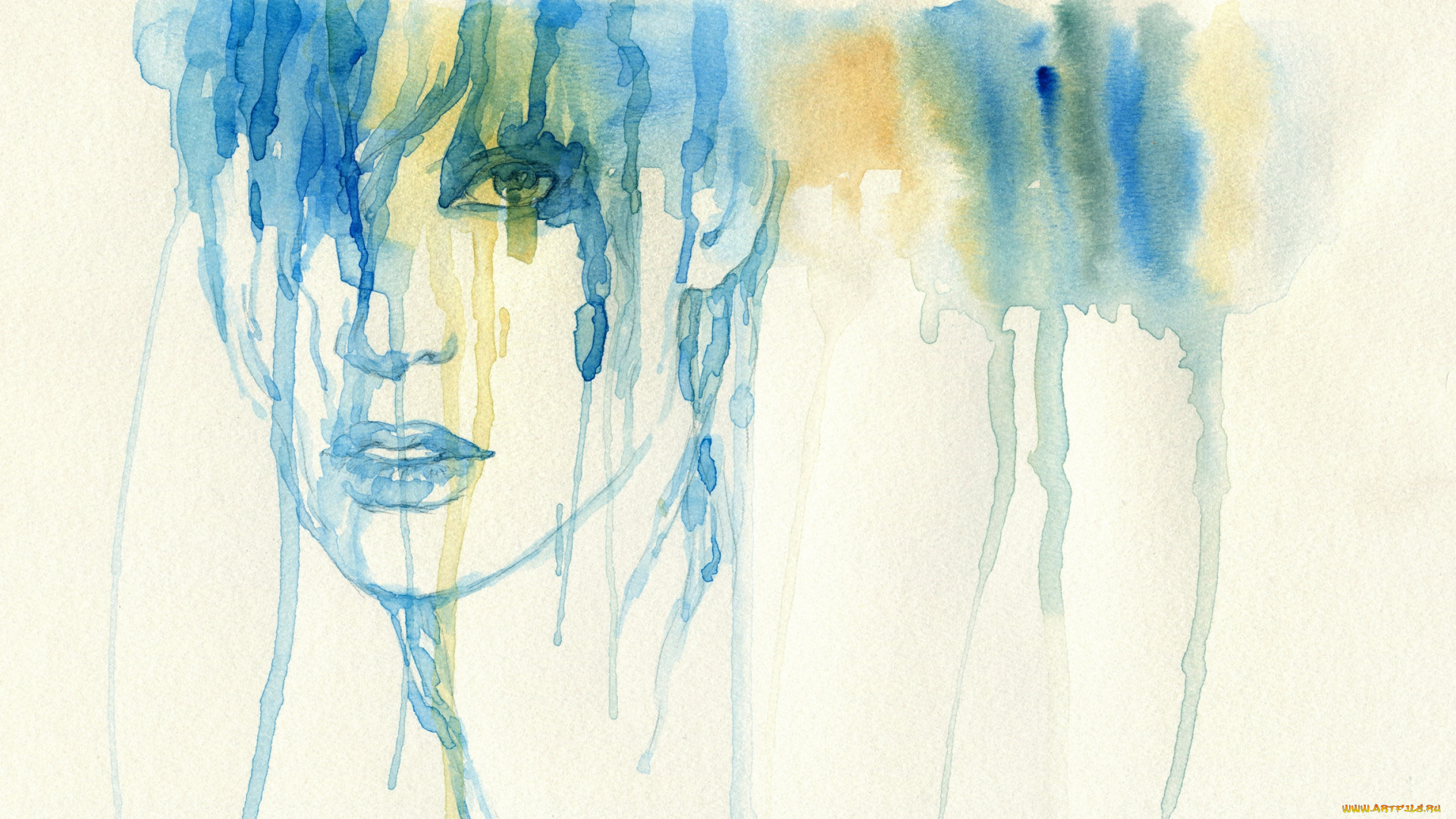 рисованное, люди, лицо, потеки, парень