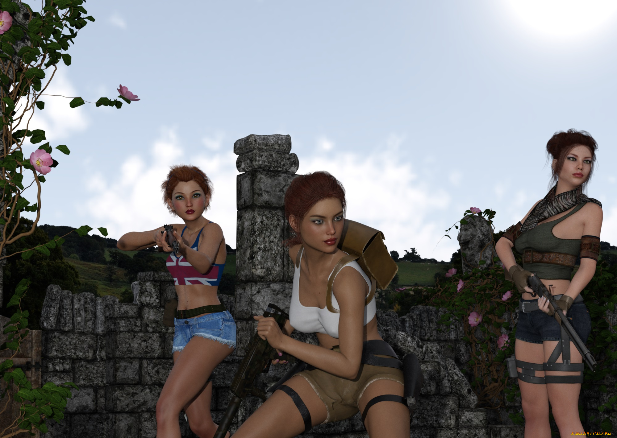 3д, графика, фантазия, , fantasy, девушки, взгляд, фон