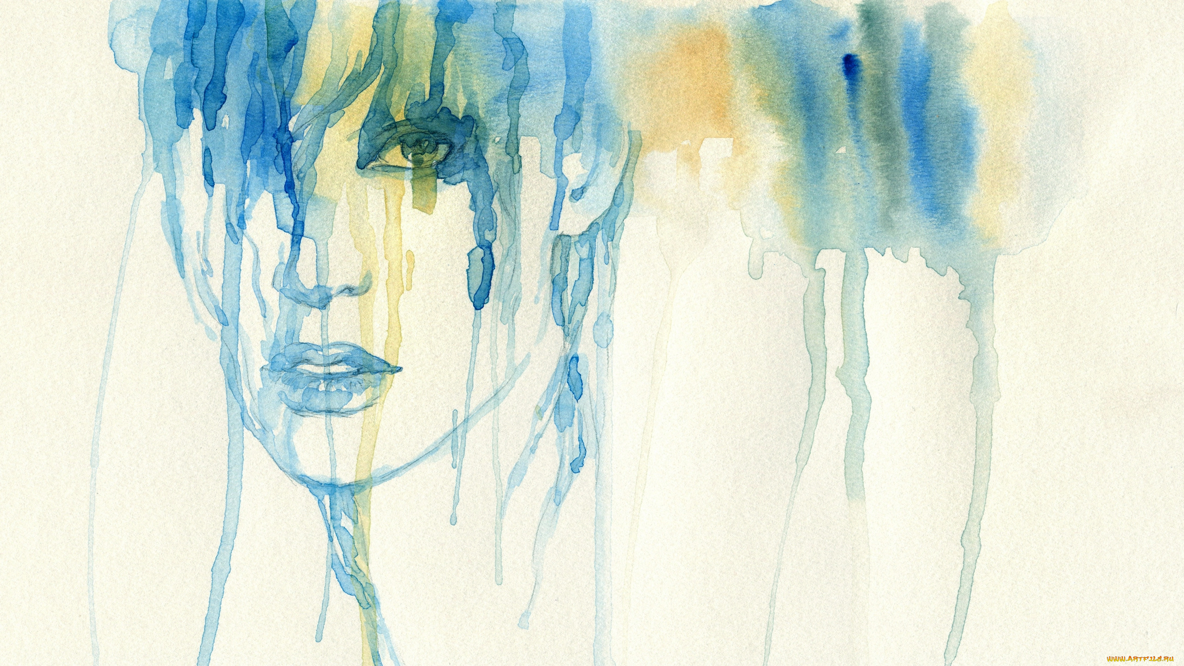 рисованное, люди, лицо, потеки, парень