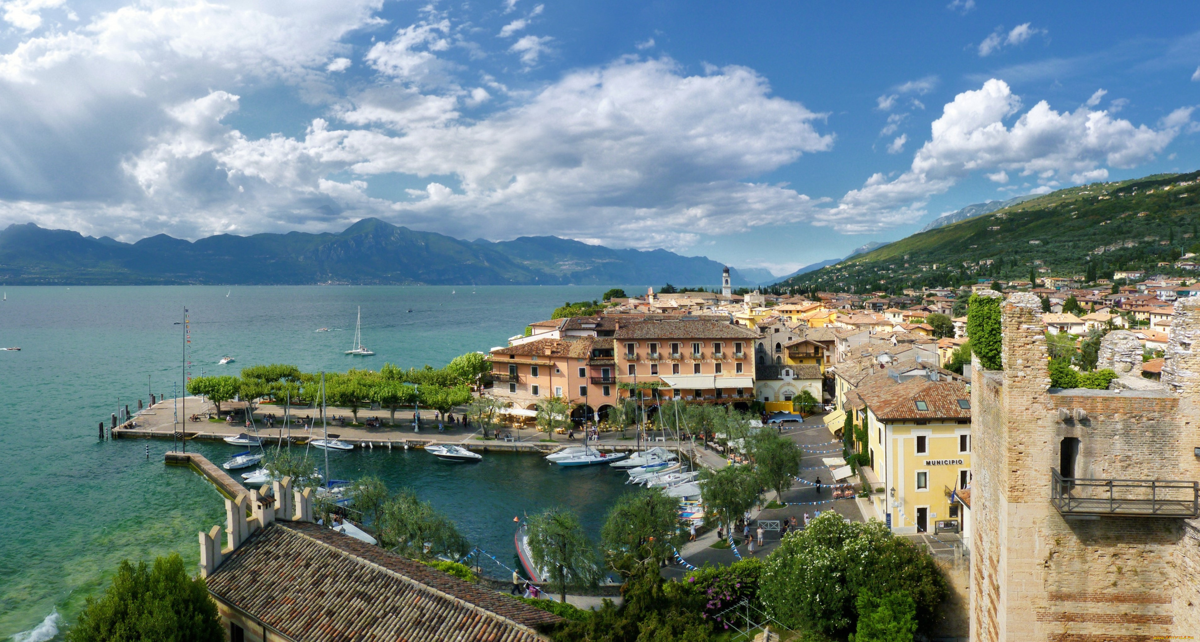 города, -, панорамы, италия, коммуна, торри-дель-бенако