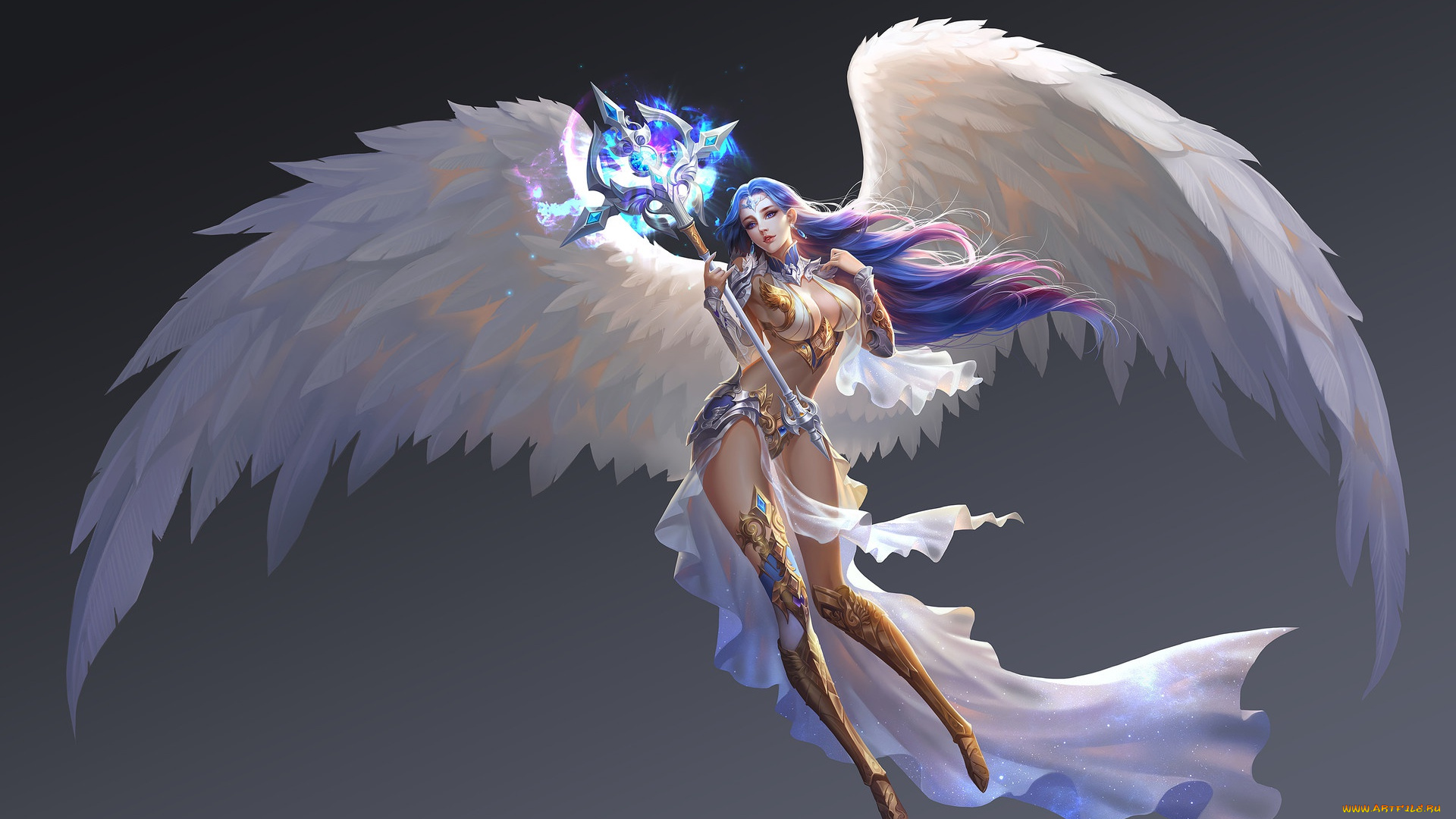 фэнтези, ангелы, ангел, арт, крылья, жезл, aurora