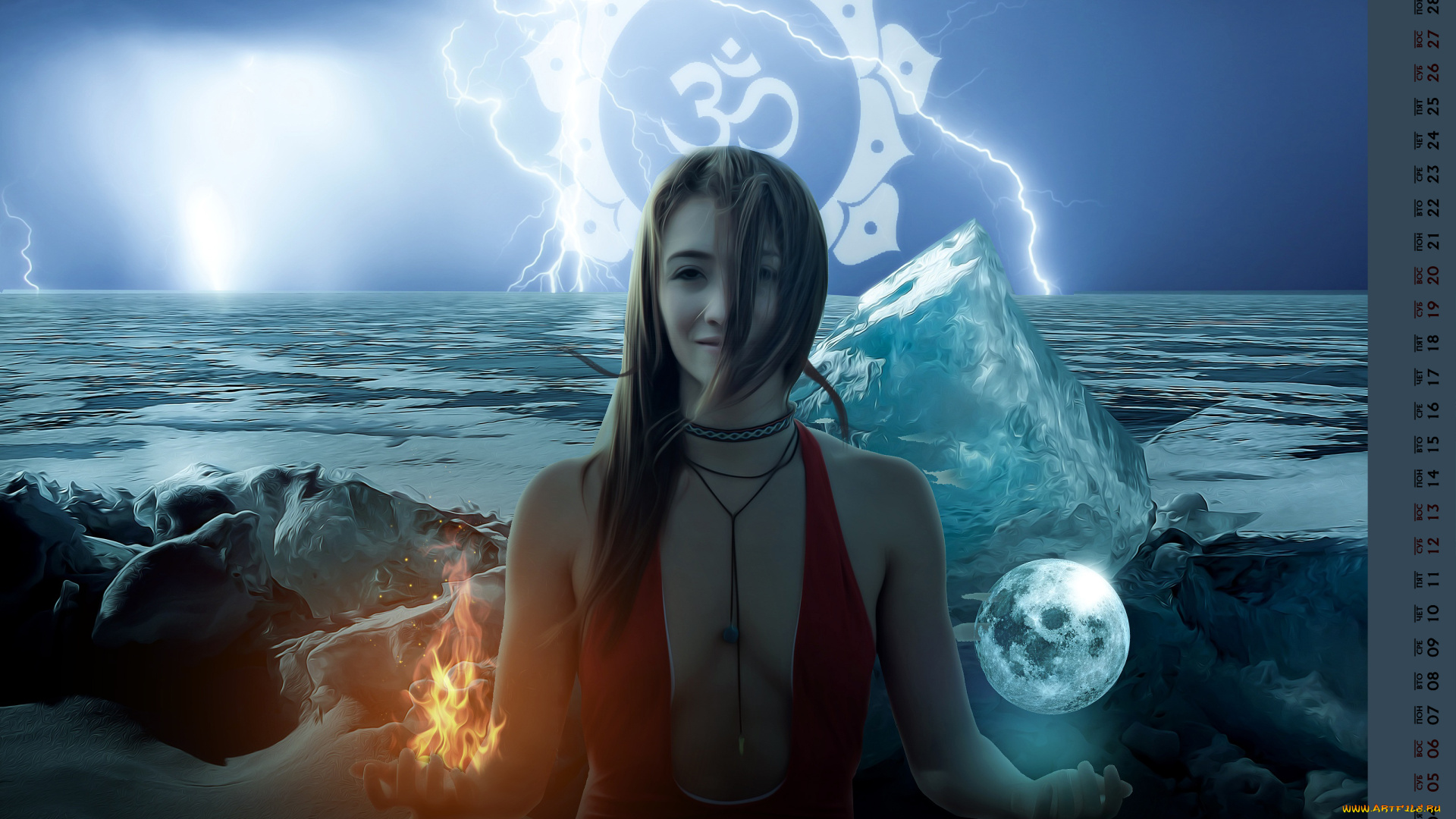 календари, компьютерный, дизайн, девушка, магия, взгляд