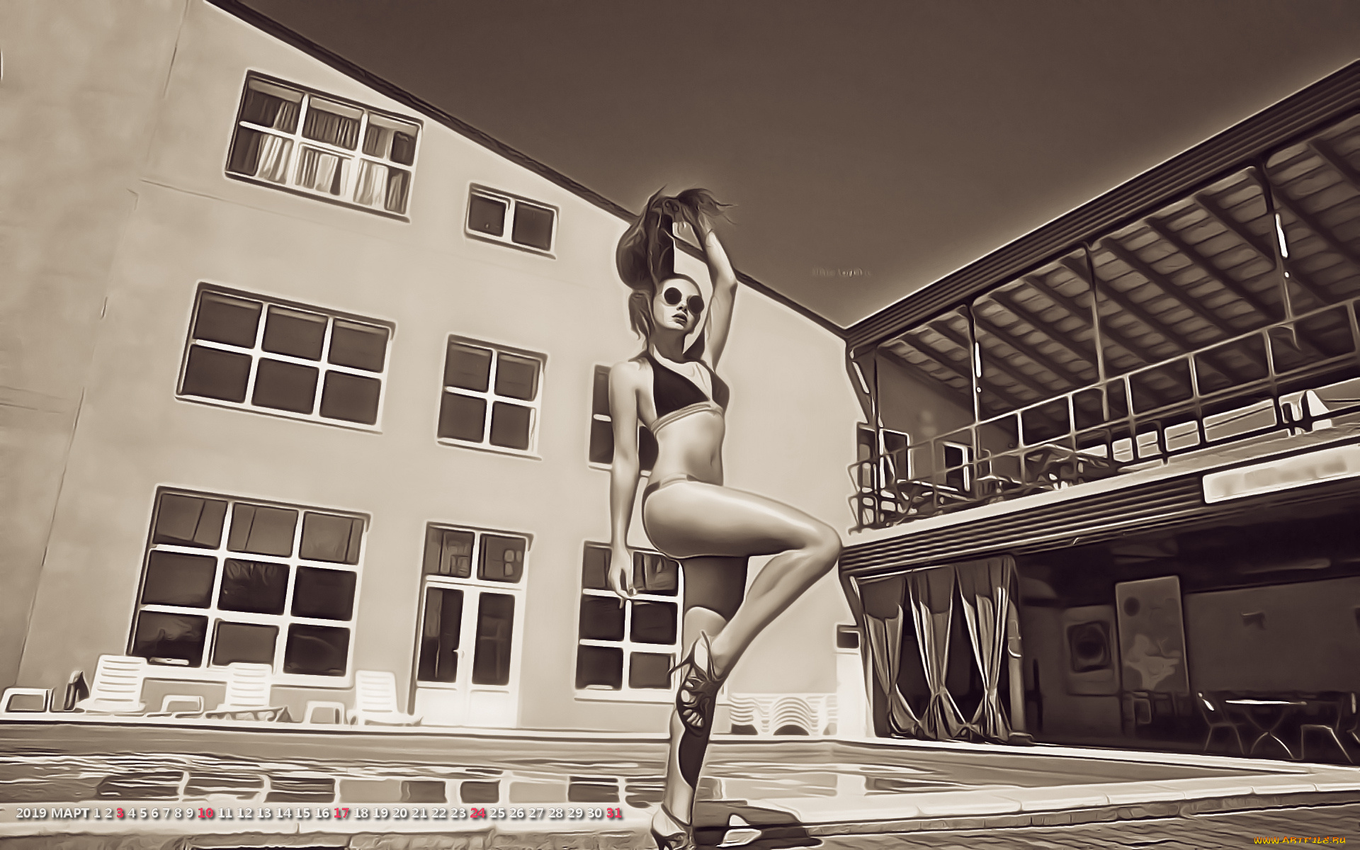 календари, компьютерный, дизайн, очки, поза, девушка, здание