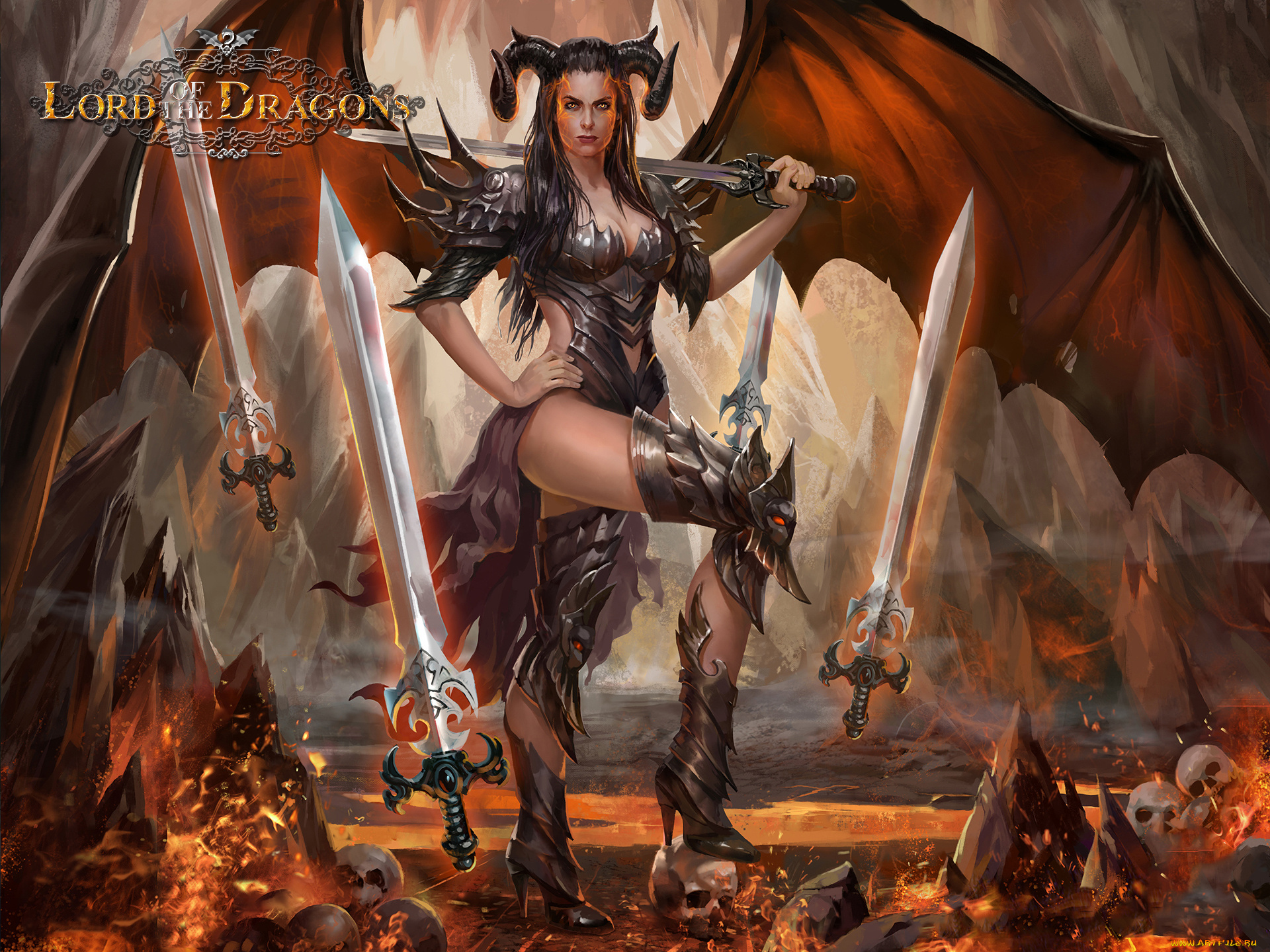 видео, игры, ~~~другое~~~, девушка, фон, взгляд, крылья, рога, меч