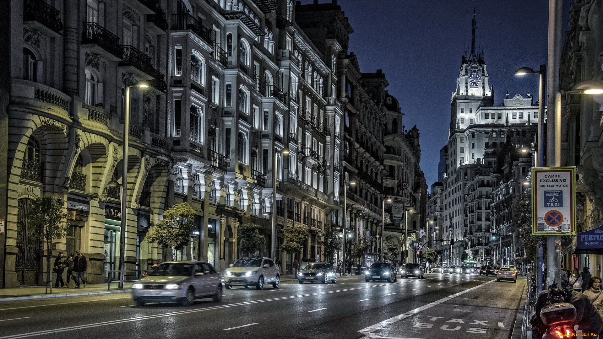 города, мадрид, , испания, улица, вечер